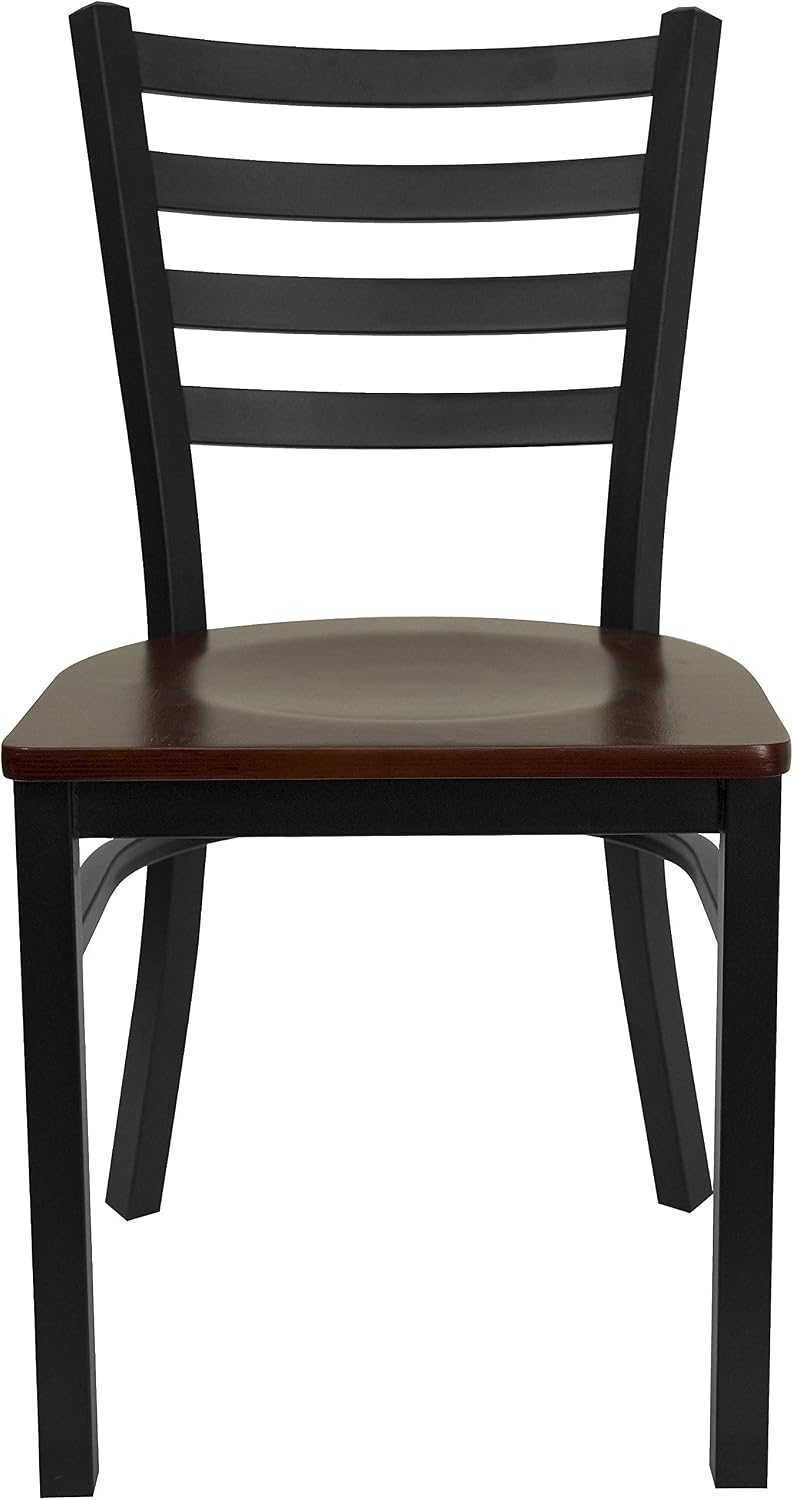 Flash Furniture Hercules Series Commercial Ladder Back Restaurant Chairs, Modern Lightweight Metal Dining Chairs with Padded Seats, Set of 2, Black