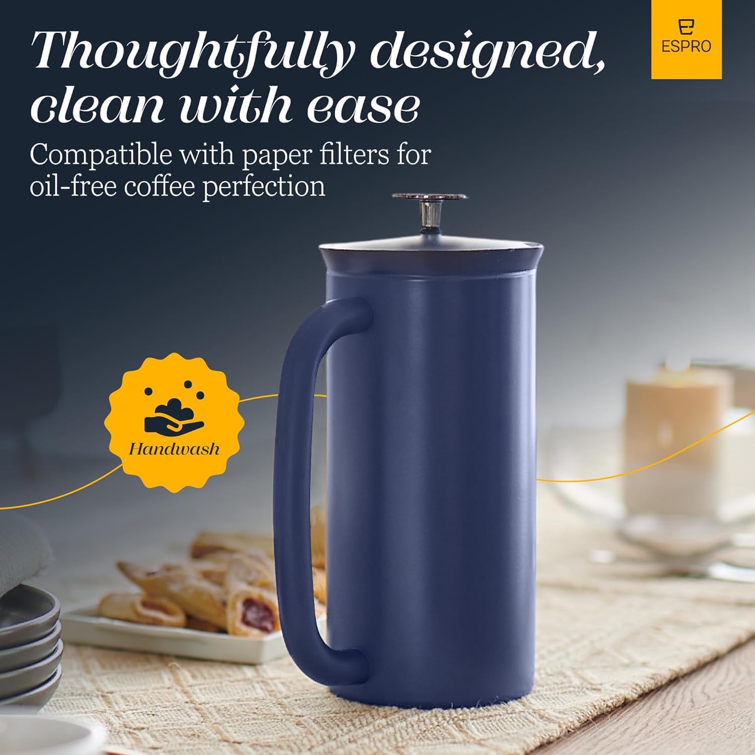 ESPRO P7 French Press, 18oz, Brushed, Stainless Steel Coffee Maker | Double Filter Coffee Press, Grit-Free Coffee, Heat Resistant Insulated tea Press, Easy Hot and Cold Coffee Brewer, Tea Brewer