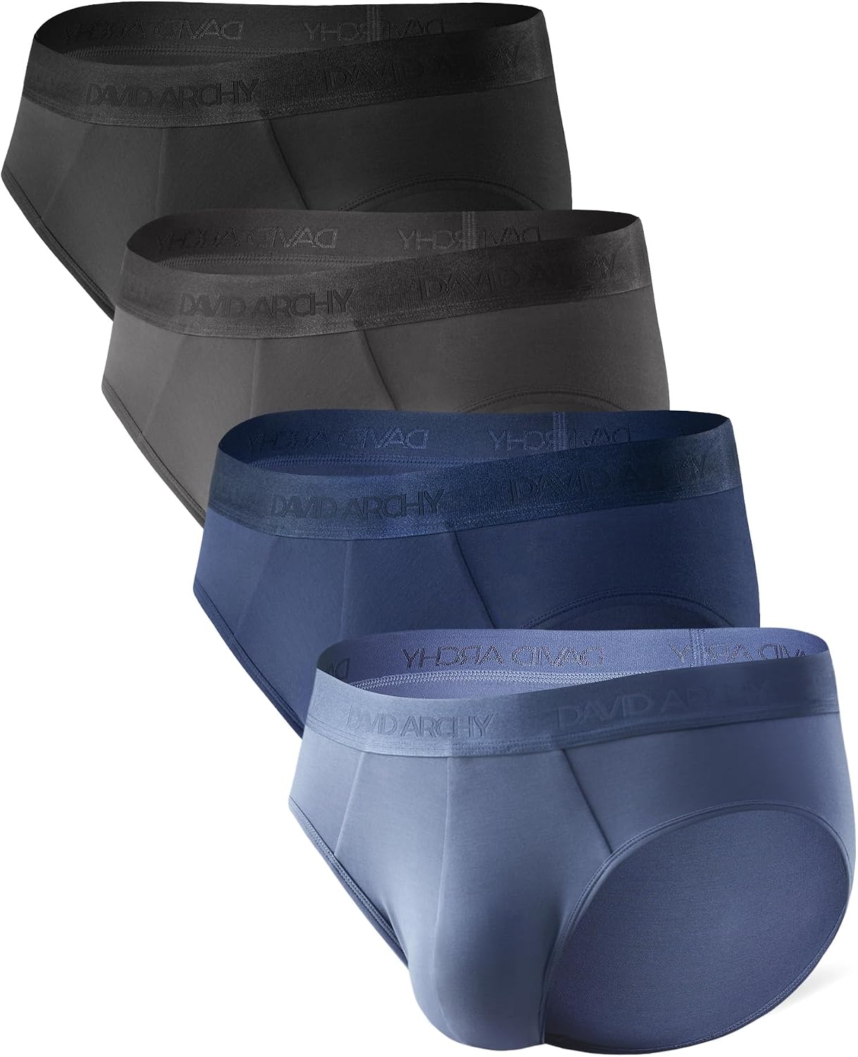 DAVID ARCHY Men's Soft Modal Briefs No Fly Support Pouch 4 or 7 Pack | Breathable moisture-wicking fabric Underwear features comfortable elastic waistbands and roomy 3D contours.