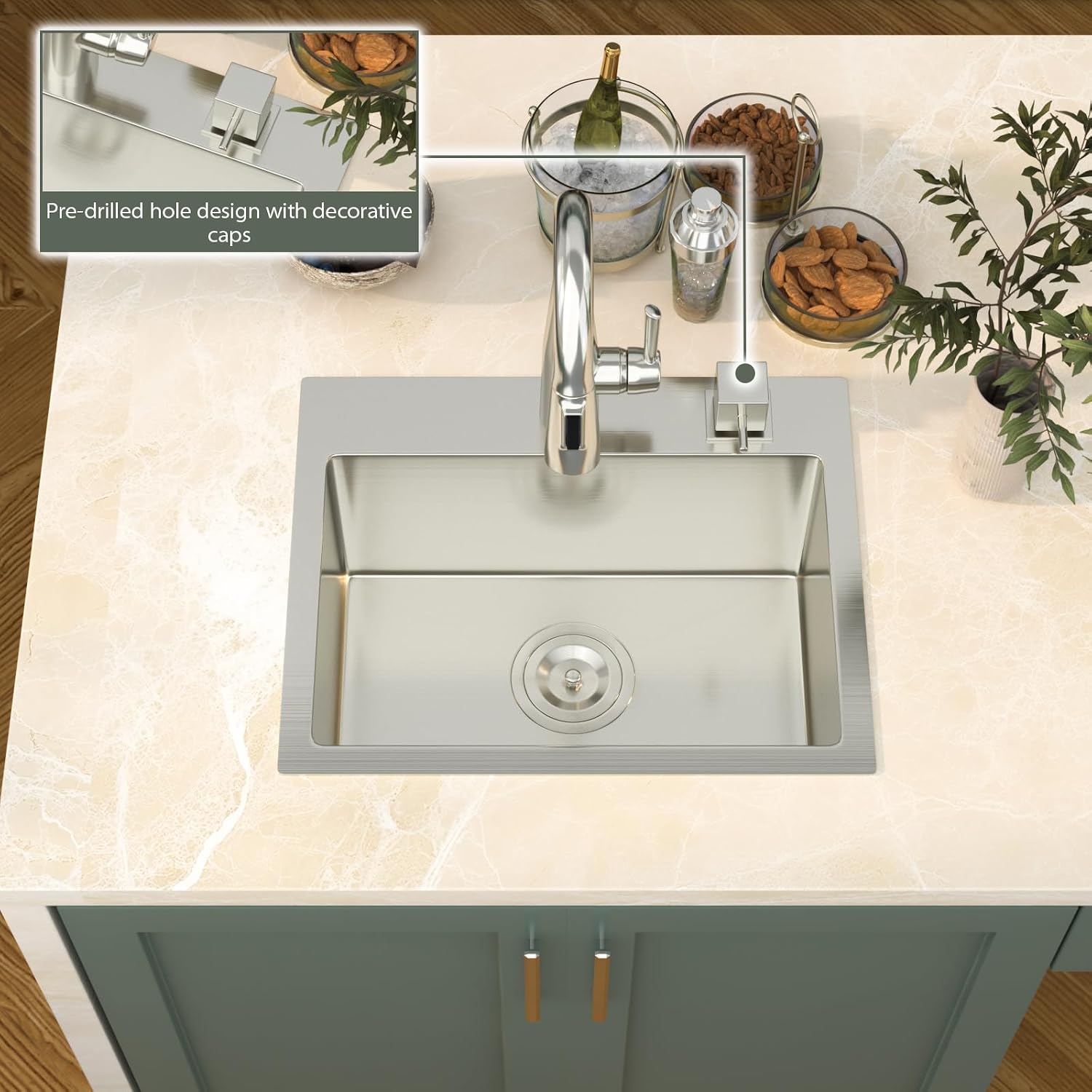 Mocoloo 13 Inch Drop in Bar Sink - 13" x 15" Small Kitchen Sink T304 Stainless Steel Handmade Single Bowl Round Corner Topmount Wet Bar Sink for
