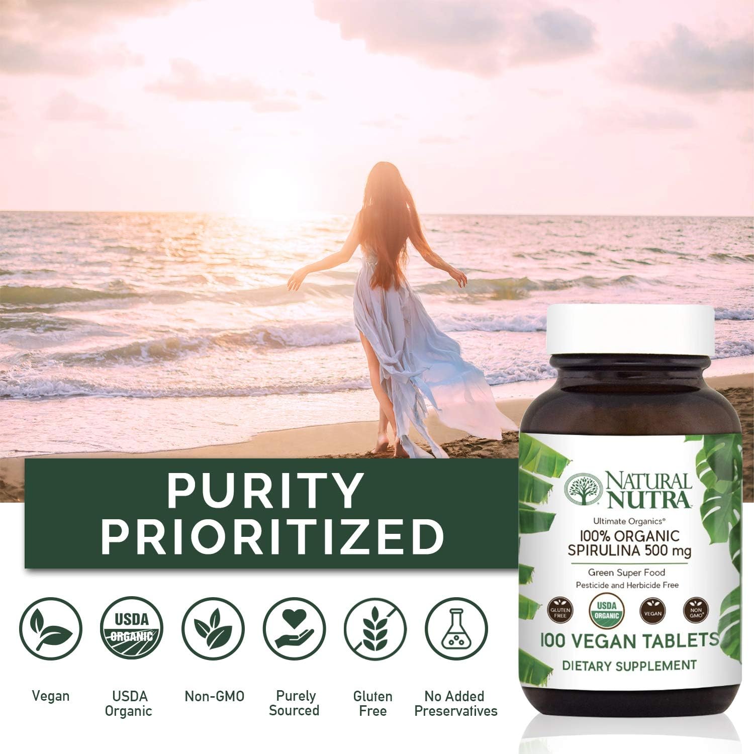 Natural Nutra 100% USDA Organic Spirulina Tablets, Helps Maintain Body Fats, Promotes Liver Health, Promotes Immune System, Helps Improve Metabolism