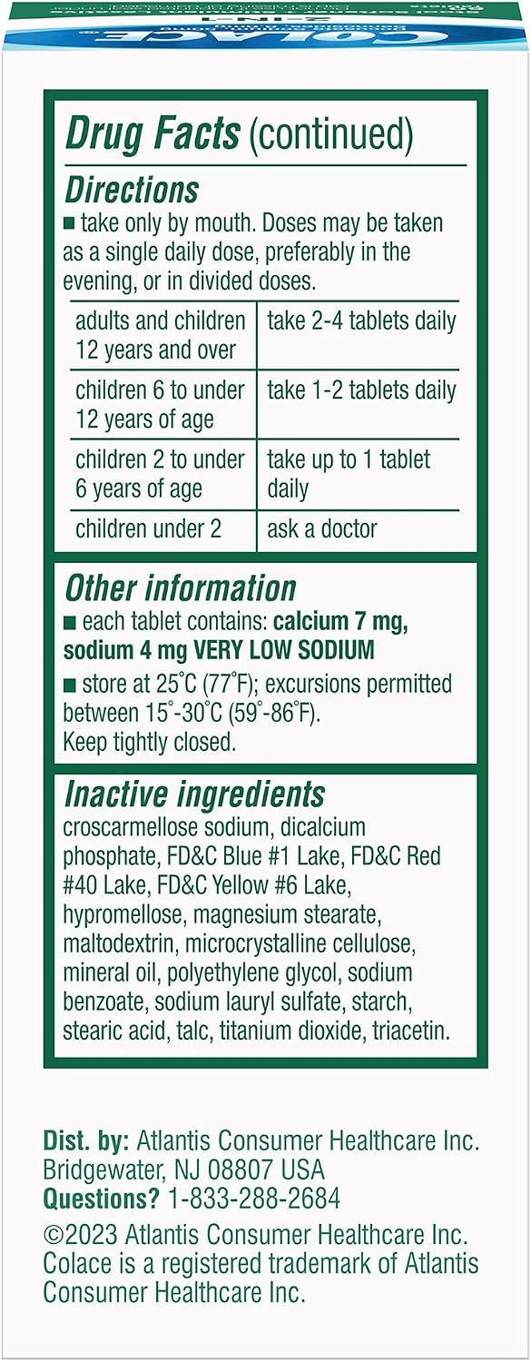 Colace 2-in-1 Stool Softener Plus Stimulant Laxative Tablets, 60 Count