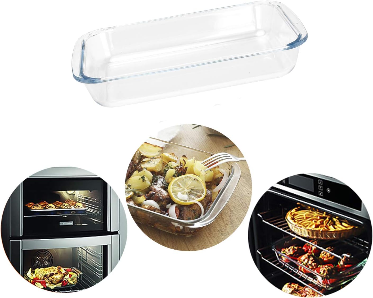 FOYO Basics Tempered Glass Baking Dish, 1.6 Quart Clear Oblong Dish Set, Casserole Dish Cooking Oven Bake