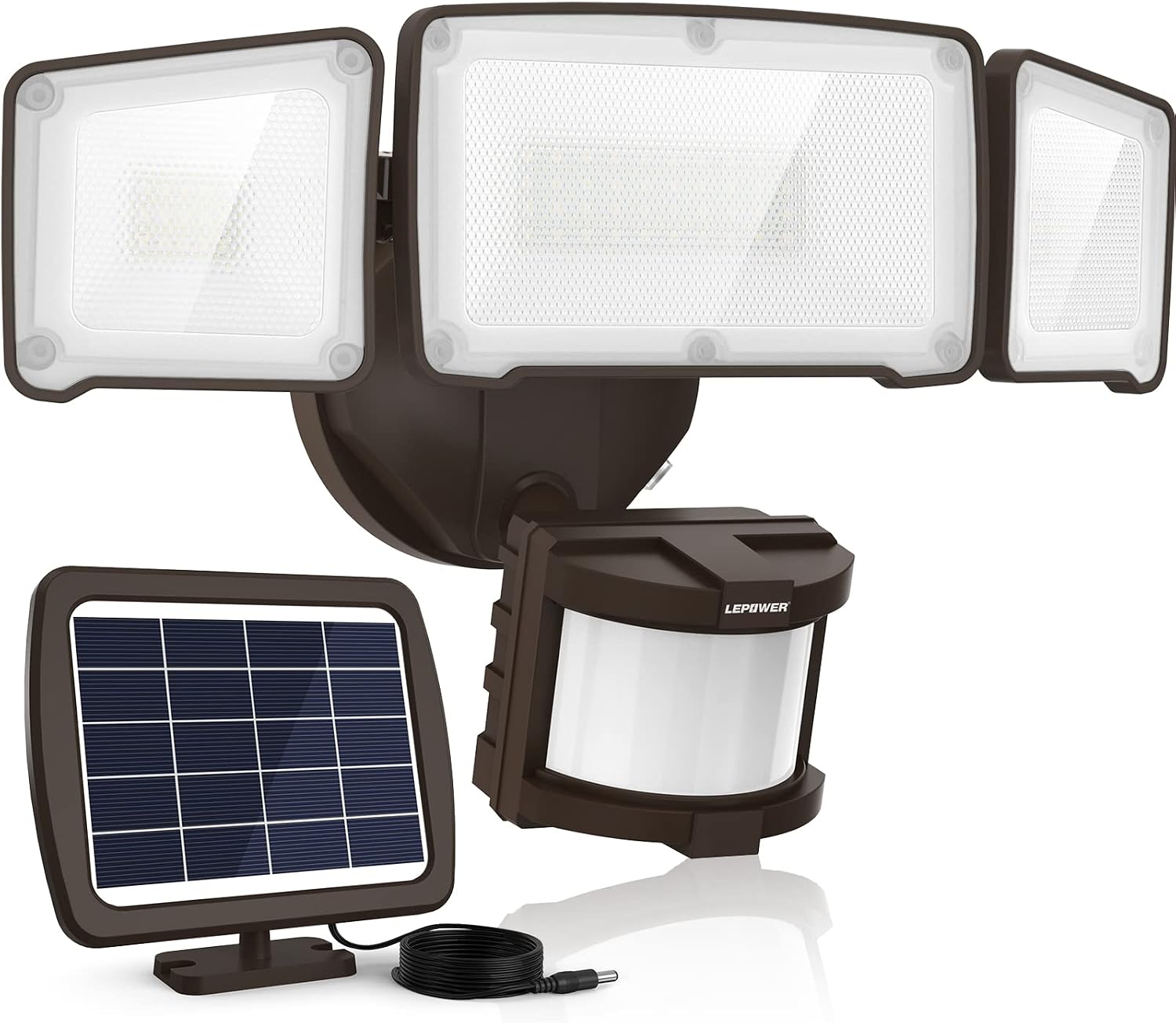 LEPOWER Solar LED Security Lights, PIR Motion Sensor Outdoor, 1600LM, Yard | 5500K Daylight, 72FT180° Motion Sensor Flood Light, 3 Adjustable Head, Easy Install, IP65 Waterproof for Porch, Patio, Garage