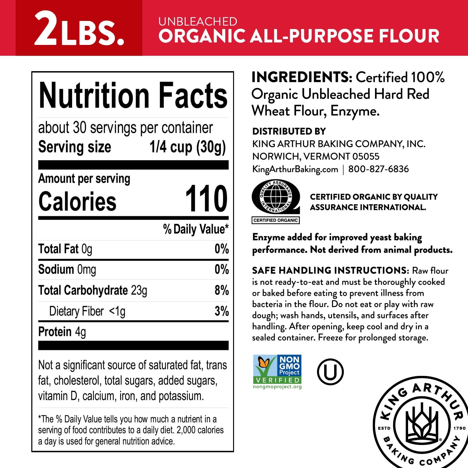 King Arthur 100% Organic All-Purpose Flour, Unbleached, 2 lb (Pack of 1) - Non-GMO Project Verified, No Preservatives