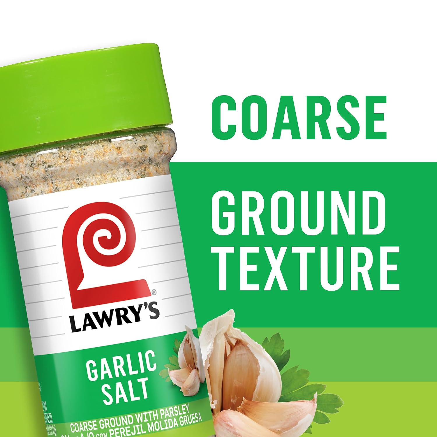 Lawry’s Garlic Salt, Coarse Ground with Parsley, No MSG Added, Kosher Certified, Flavorful Salt for Chicken, Pork & Steak, 11 oz