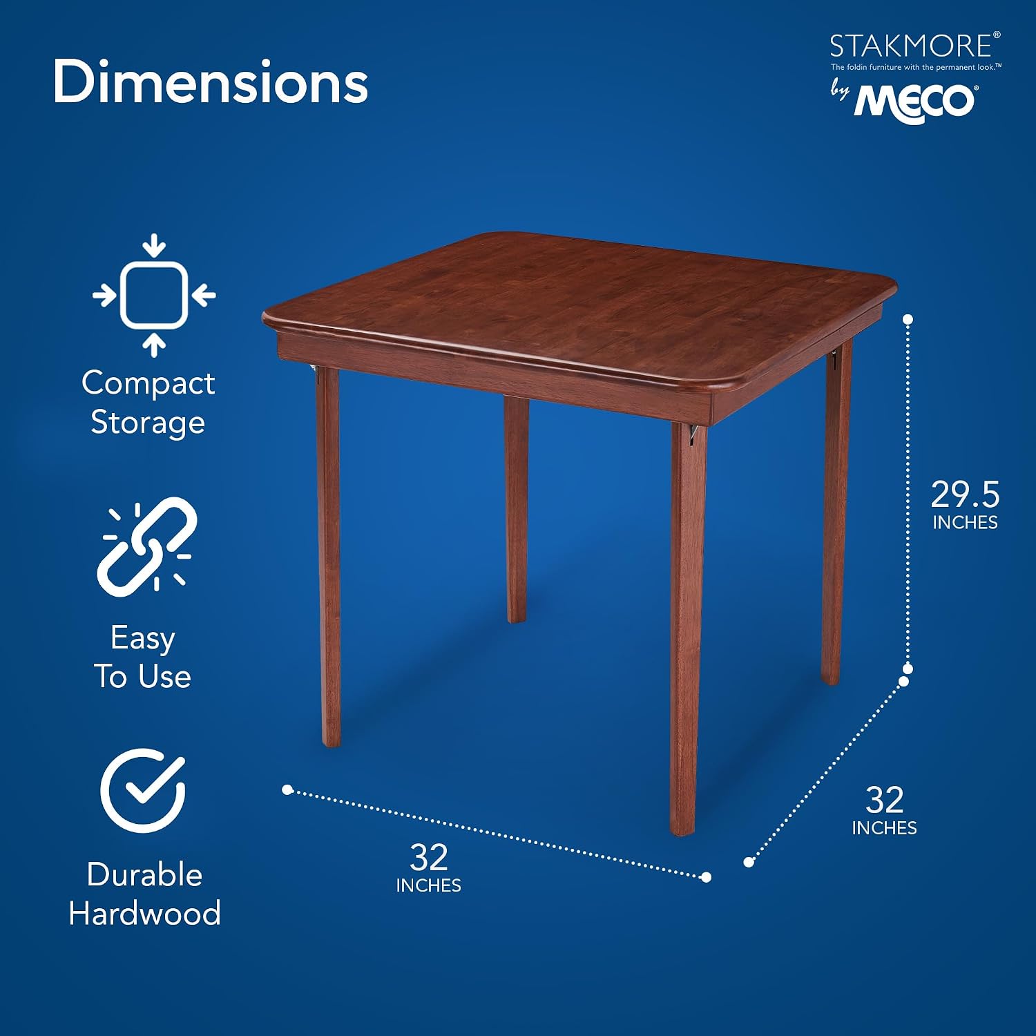 Stakmore Classic Straight Edge Square Wood Folding Table, 32x32, Oak | Foldable Card Table, Wooden Tabletop Furniture for Cards, Board Games & Dining