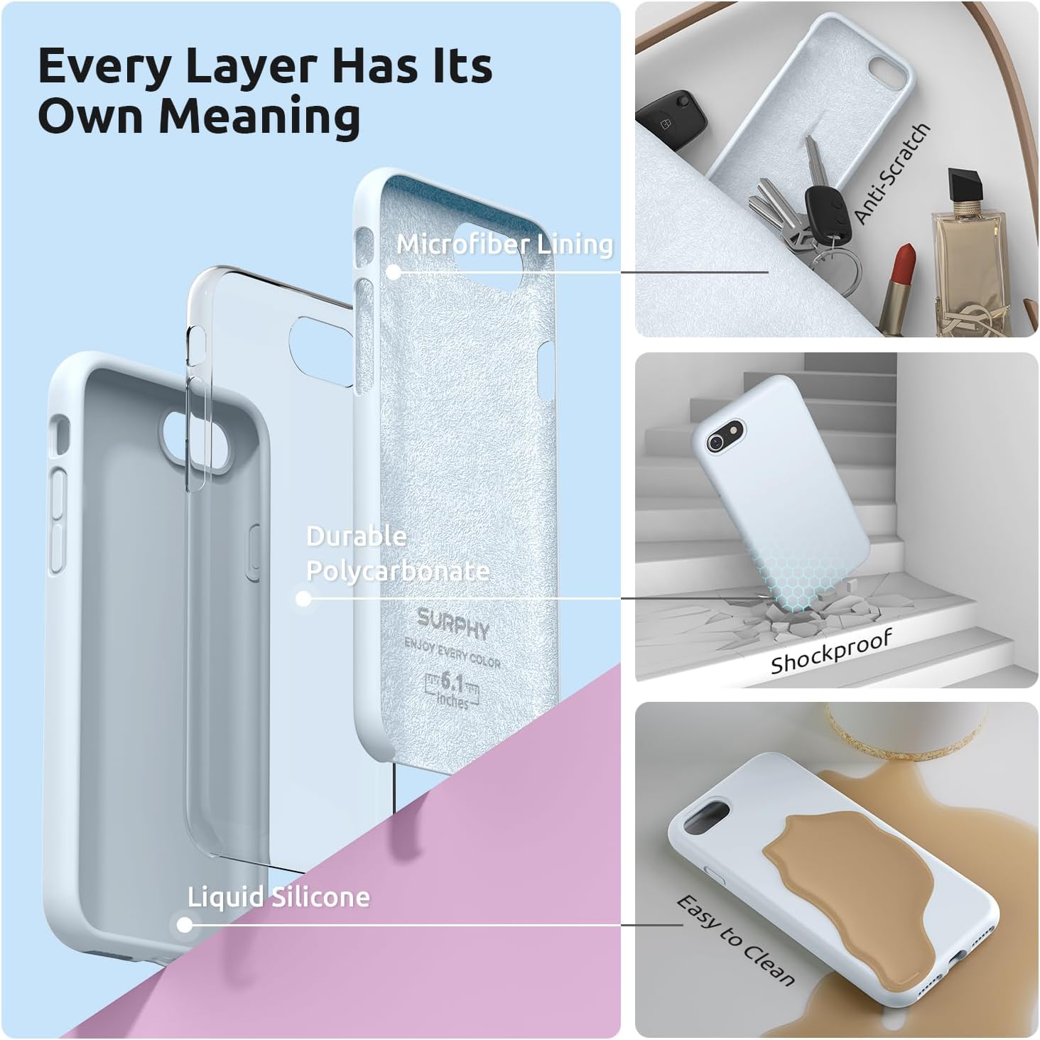 SURPHY Designed for iPhone SE Case, iPhone 8 Case, iPhone 7 Case, Liquid Silicone Phone Case for iPhone se 3rd 2nd SE 2022 SE 2020, Blue