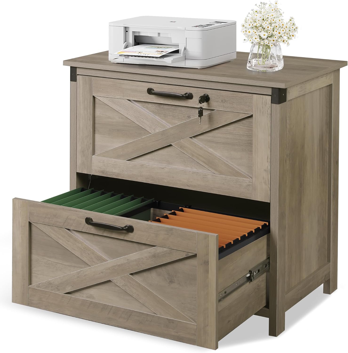 DEVAISE 2-Drawer Lateral File Cabinet with Lock, White | Wood, Office Storage Cabinet, Letter, Legal & A4 Compatible, Farmhouse Style, Printer Stand, Home Office