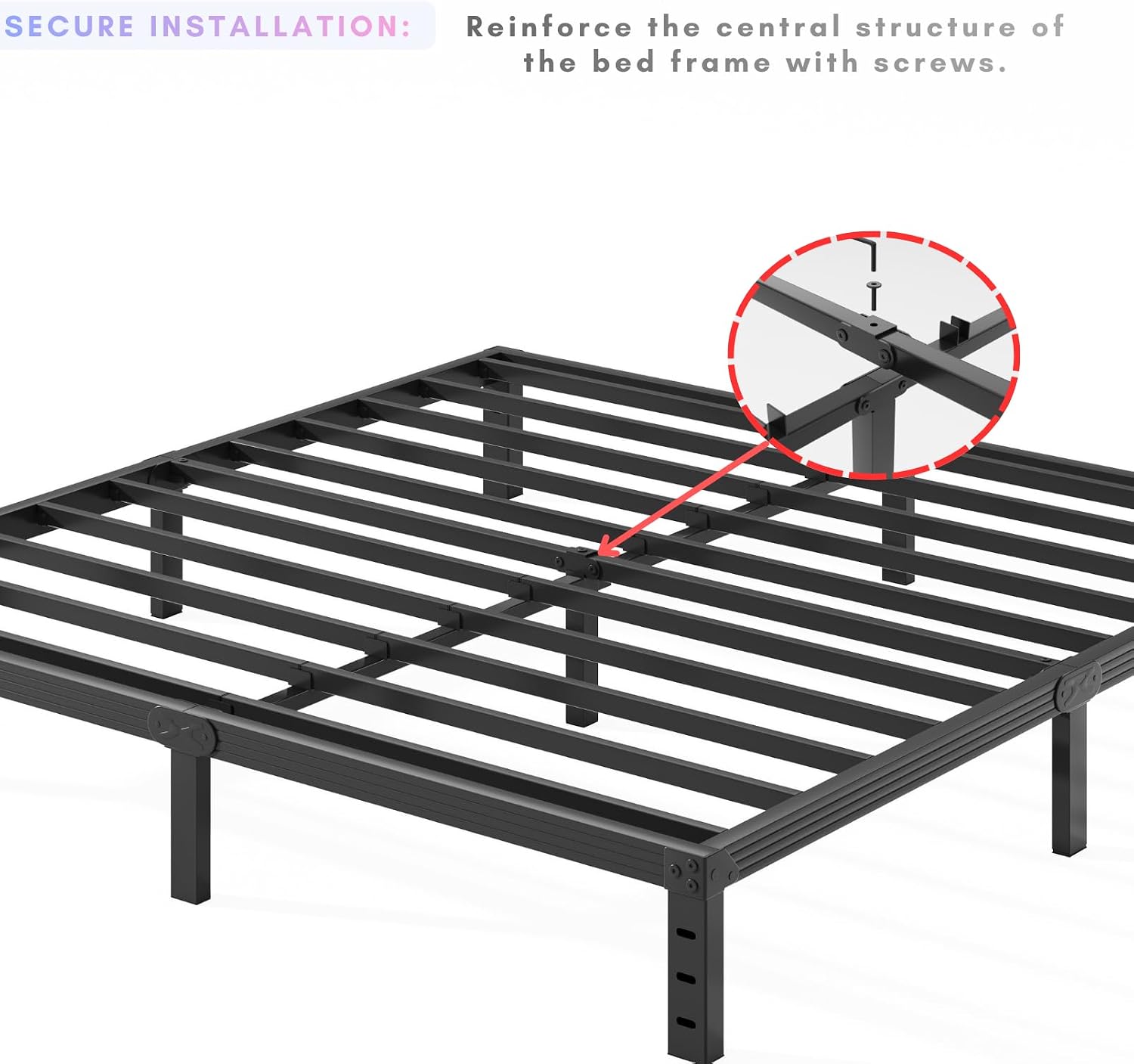 Heavy Duty Platform 14 Inch Full Bed Frame with Storage, Black