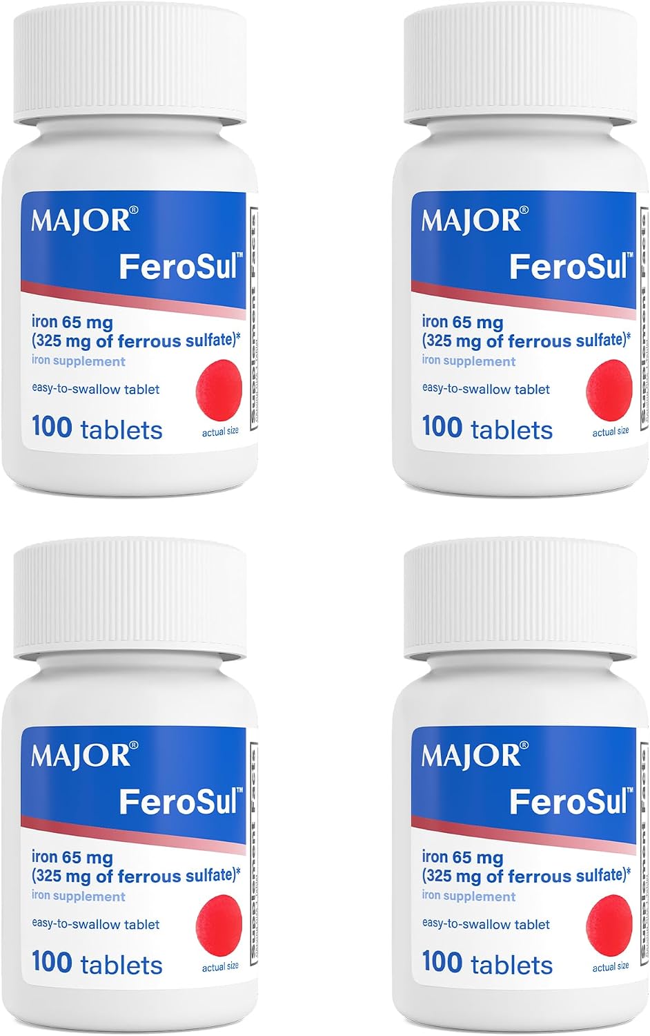 Major Ferosul - Ferrous Sulfate 325mg Tablets with 65mg of Elemental Iron - Iron Supplement for Women, Men - Red - 100 Count (1 Pack)