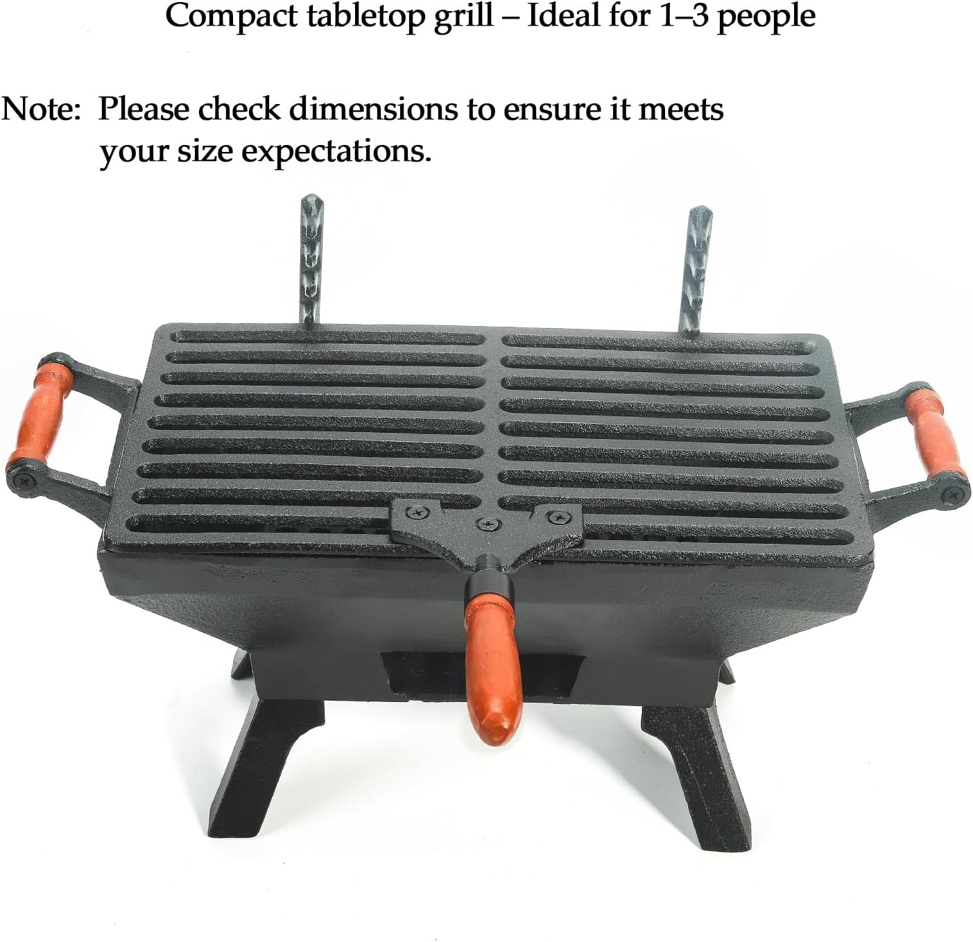 Sungmor Compact Cast Iron Charcoal Grill - Tabletop BBQ Grill with Adjustable Grate & Wooden Handles