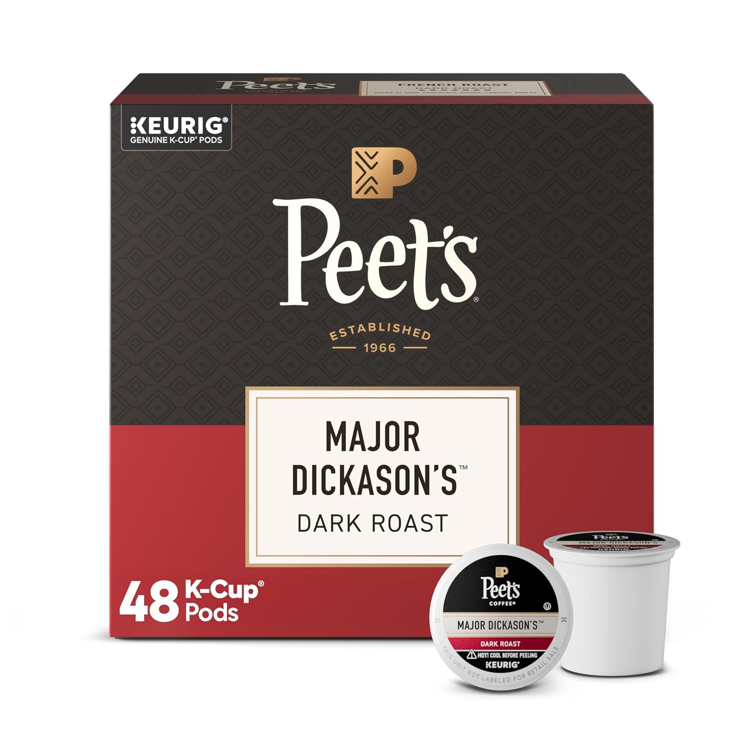 Peet's Coffee, Dark Roast Keurig K-Cup Pods, 100% Arabica Coffee - Major Dickason's Blend 32 Count (1 Box of 32 K-Cup Pods)