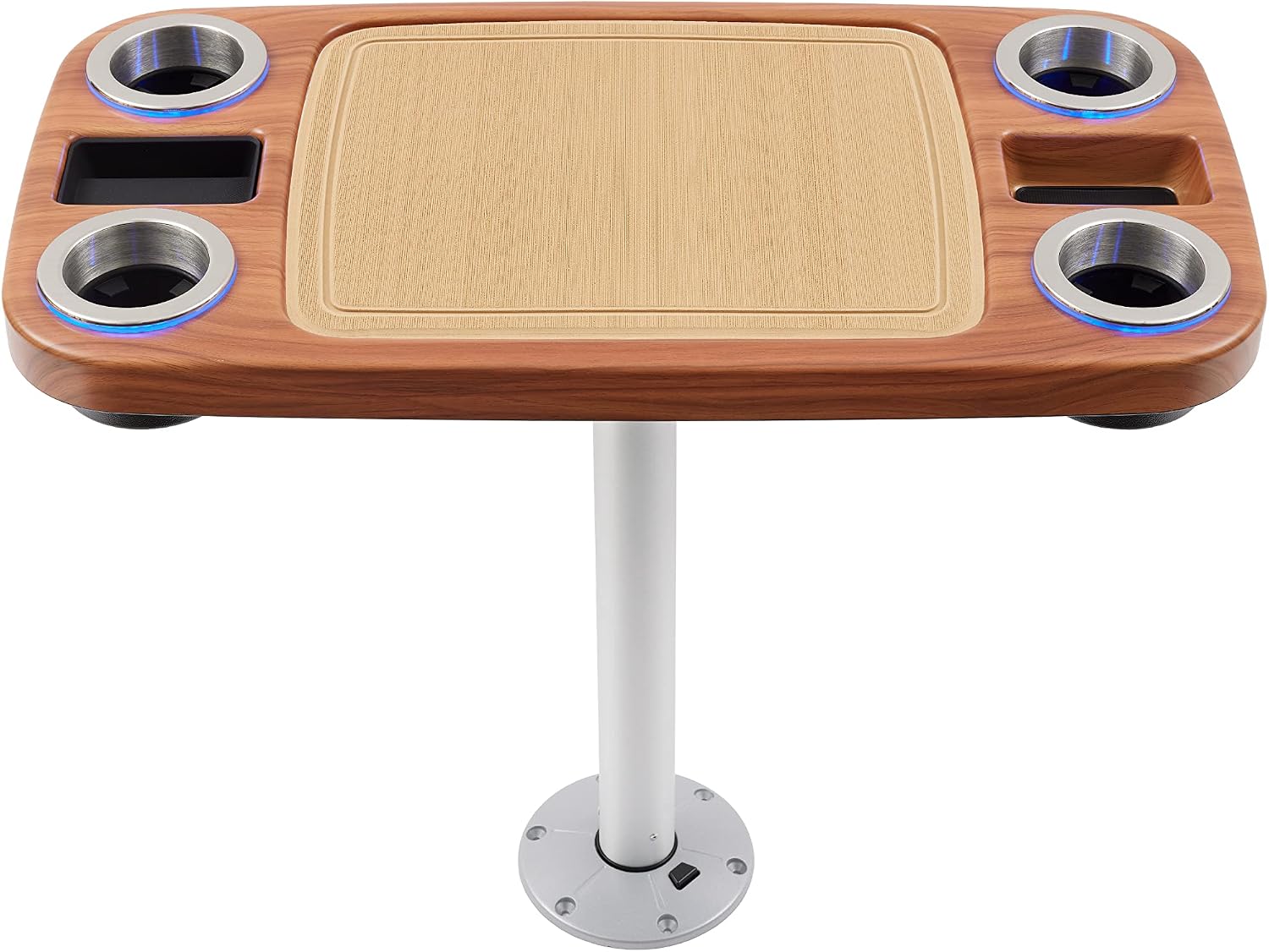 Manufacturers' Select Battery Op Lit Marine Boat Table Leg Set. Large Top with Blue LED Drink Holder. Pontoon Accessories