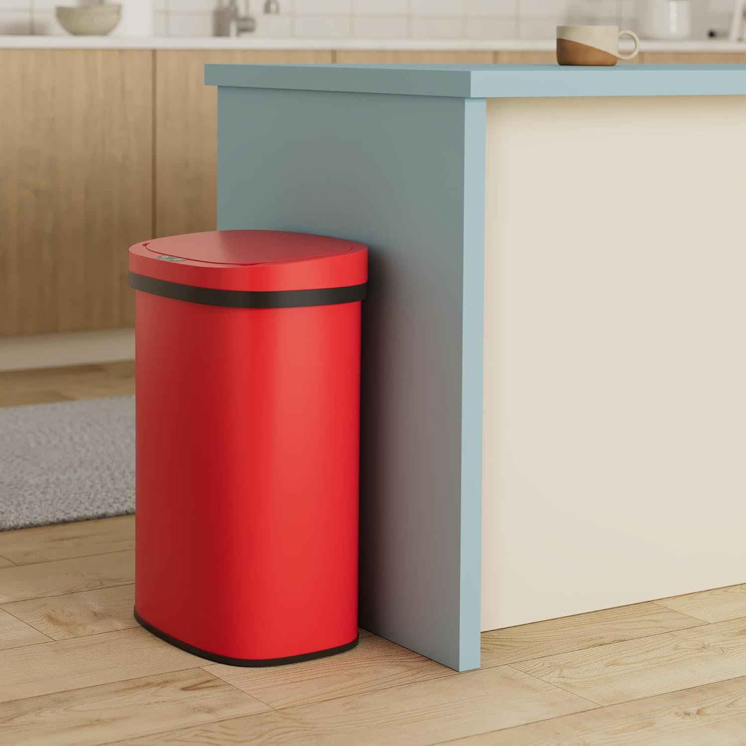BestOffice | 13 Gallon Stainless Steel Trash Can with Lid | Steel | Automatic Touchless Garbage Can | Odor Control | Modern Oval Design | Easy to Clean | For Kitchen, Bathroom, Office or Home
