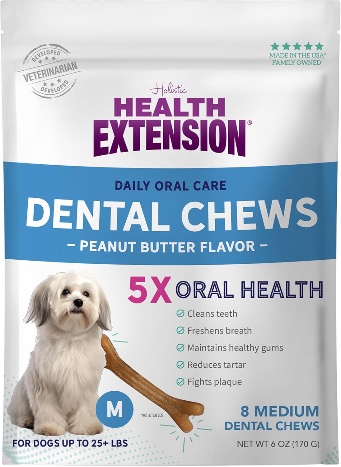 Health Extension Probiotic Dental Bones for Dogs, 14 Small Bones, Cleans Teeth, Healthy Gums, Freshens Breath, Training or Reward, 6 oz Bag (Pack of 1)