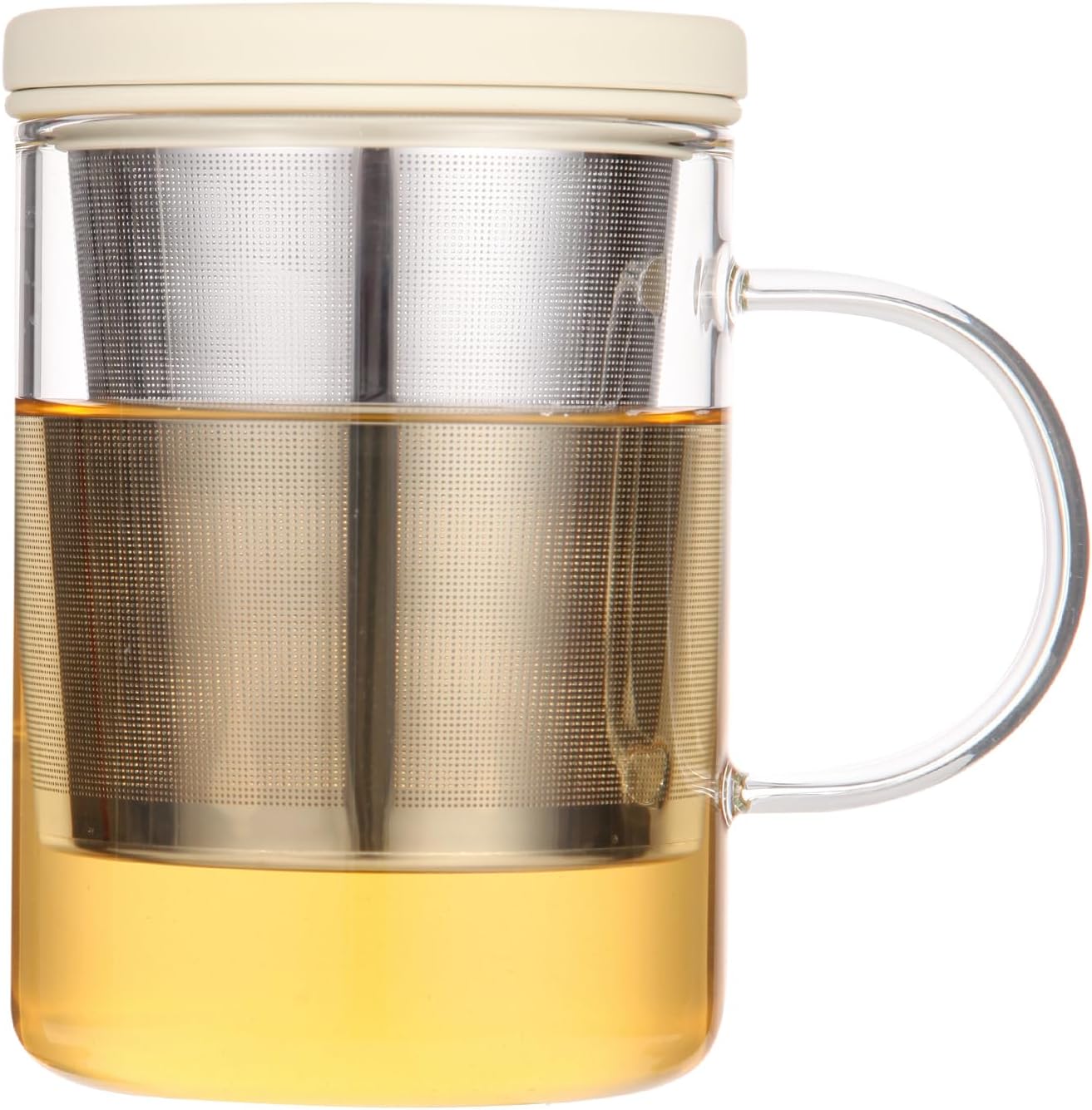 emoi 15 oz Glass Tea Cup with Infuser & Lid, Ideal for Loose Leaf Tea, Gray | Tea Mug with Extra Fine Mesh 304 Stainless Steel Steeper & Silicone Lid