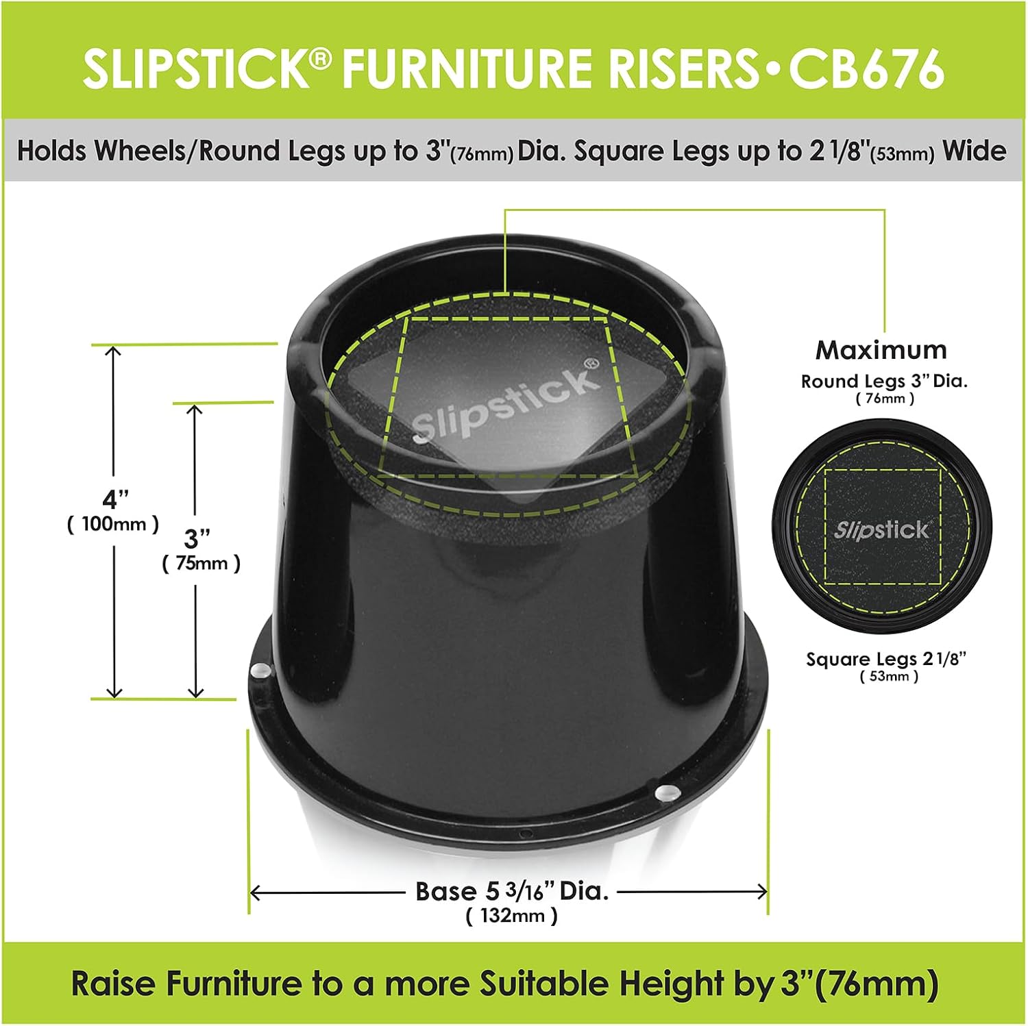 Slipstick CB676 3 Inch Incline Bed Risers for Acid Reflux, Pain