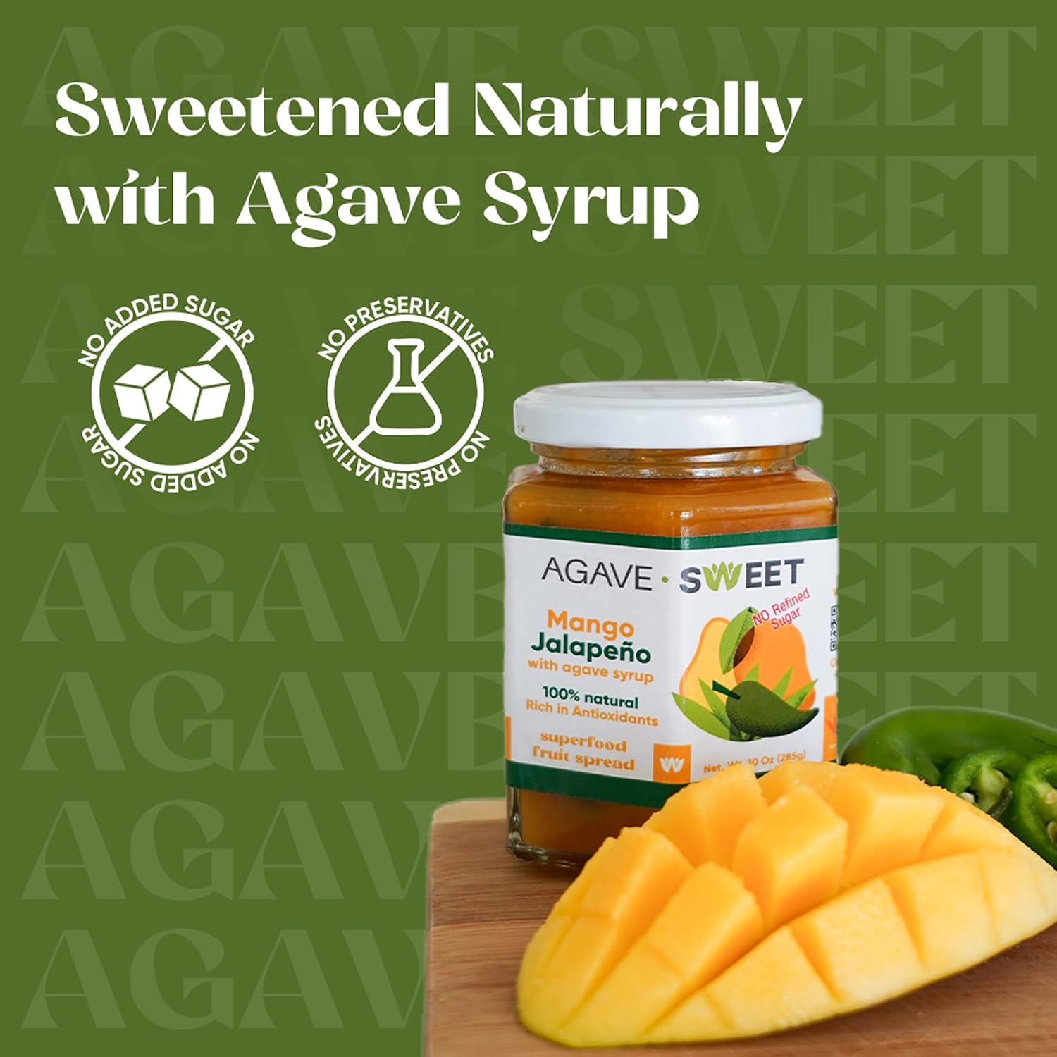 Agave Sweet Mango Fruit Spread with Agave Syrup No Sugar Fruit Spread 10 oz