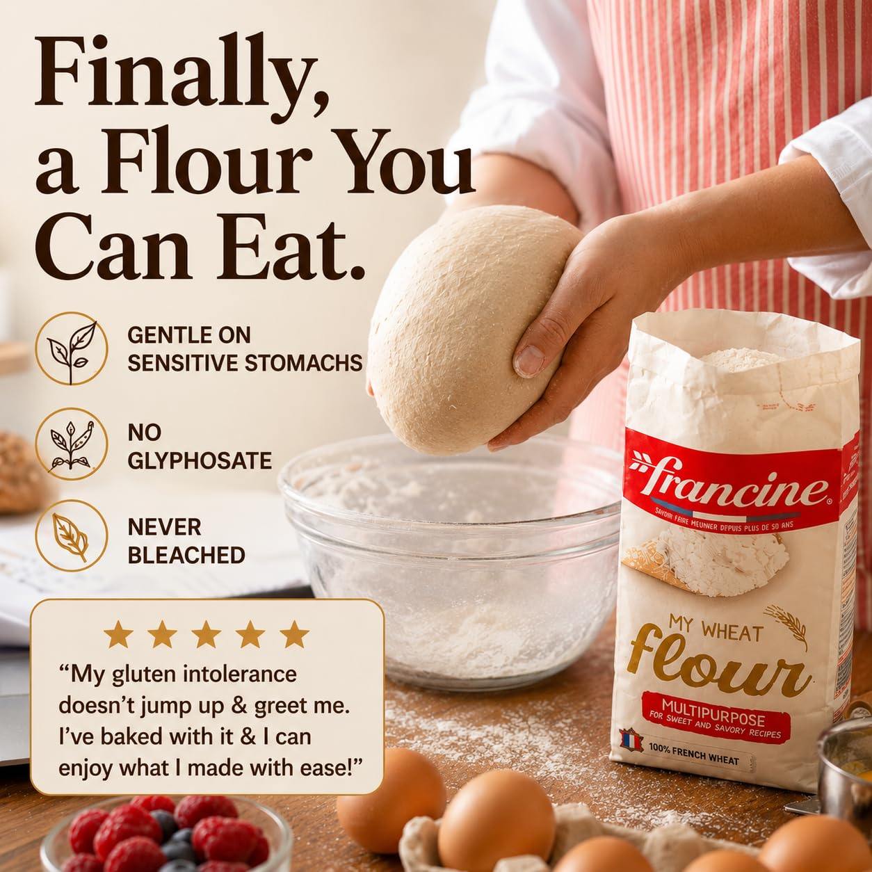 Francine T65 All-Purpose French Flour, Unbleached, 10% Protein, 2.2lb (2-Pack)