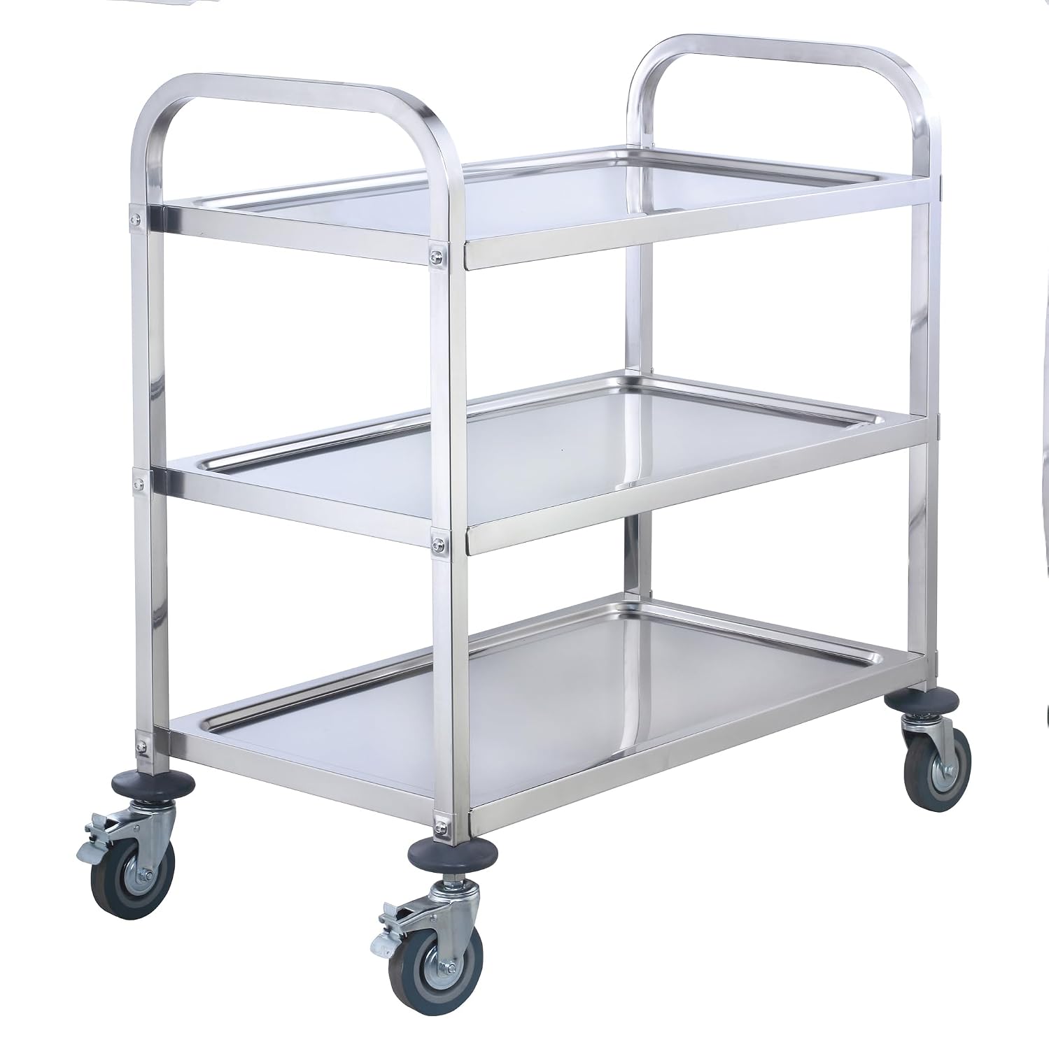 Stainless Steel 3-Level Trolley - 30" x 16" x 32" | Great for Transport, Storage, Back-of-house and Foodservice