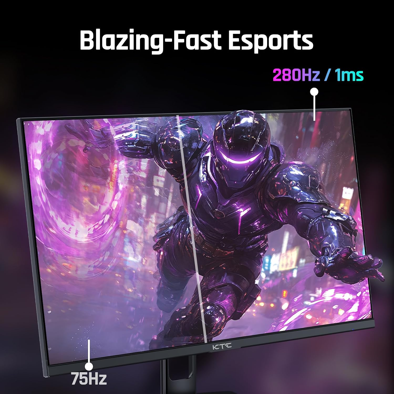 KTC 24.5 Inch Gaming Monitor, 180Hz OC 200Hz Monitor FHD, Fast IPS, H25T7 | 1080P Monitors 1ms, 128% sRGB HDR10, Adaptive Sync, HDMI DP, VESA Tilt Adjustable for Xbox PS5 Switch, HDMI Cable Inc.