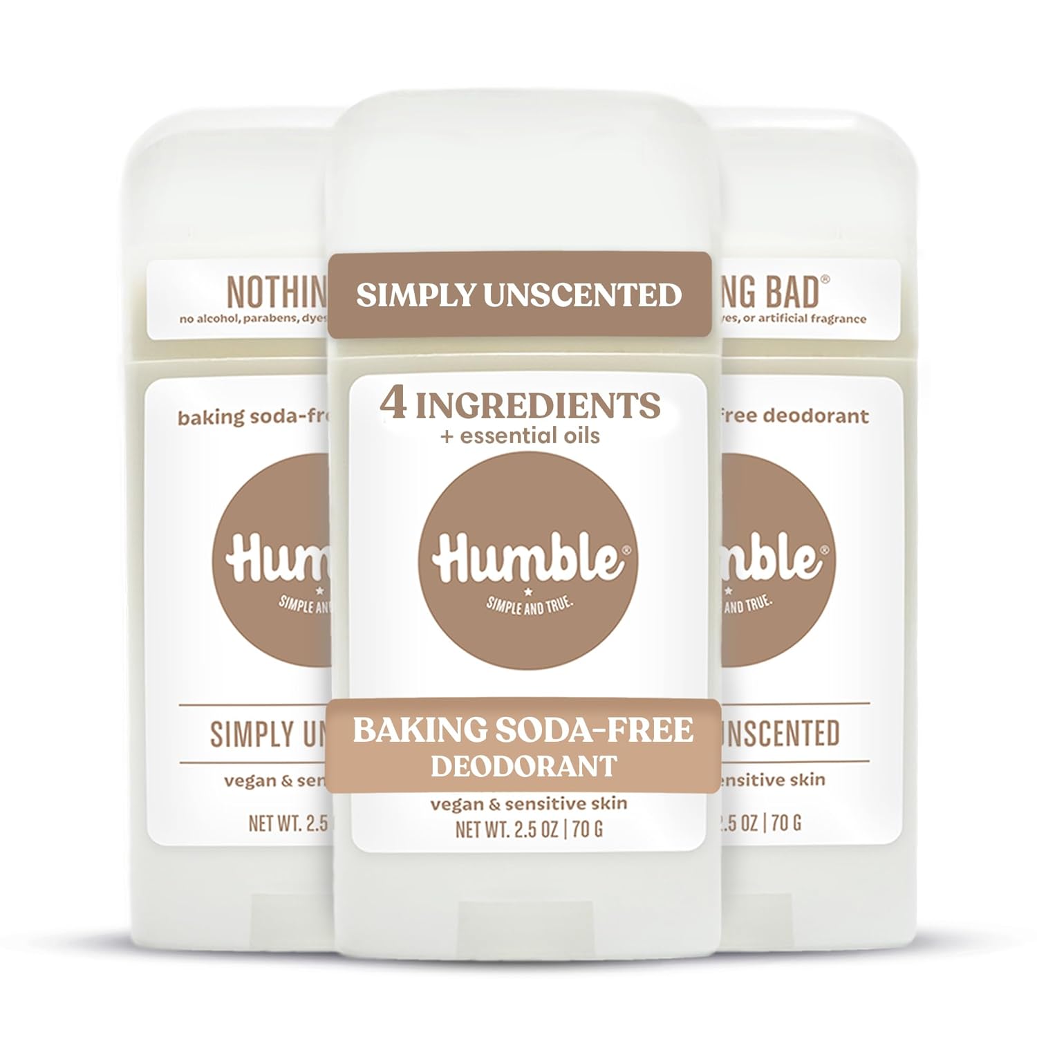 Humble Aluminum-Free Deodorant, Simply Unscented - 1 Pack | Baking Soda-Free, Clean, Fresh, Natural, Essential Oils, Sensitive Skin, Long-Lasting Odor Control, Cruelty-Free, Men & Women