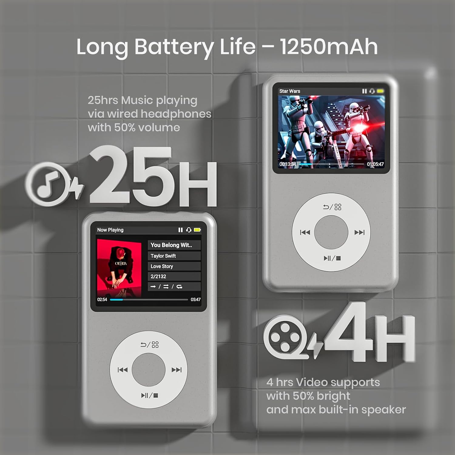MP3 Player with Bluetooth 128GB Portable Music Digital Players Supports Playlist Audiobook Video Nice Gadget for Kids Black