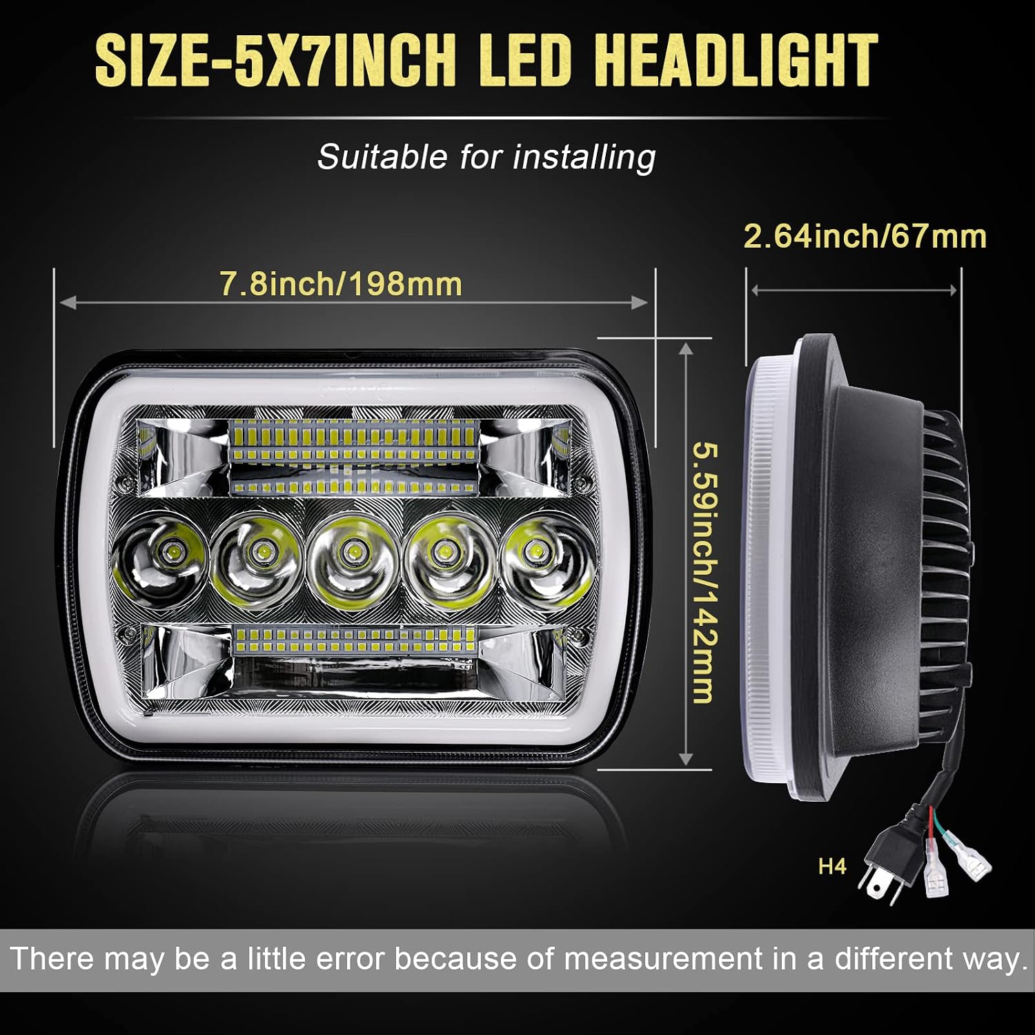 CO LIGHT 2PCS 7x6 5x7 LED Headlights, Angel Eyes Cool Halo, White & Amber DRL with Turn Signal