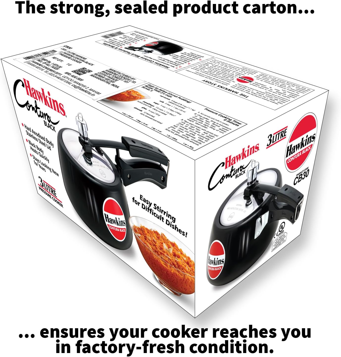 Hawkins 3.5 Litre Contura Black Pressure Cooker, Hard Anodised Inner Lid Cooker, Handi Cooker, Black (CB35)