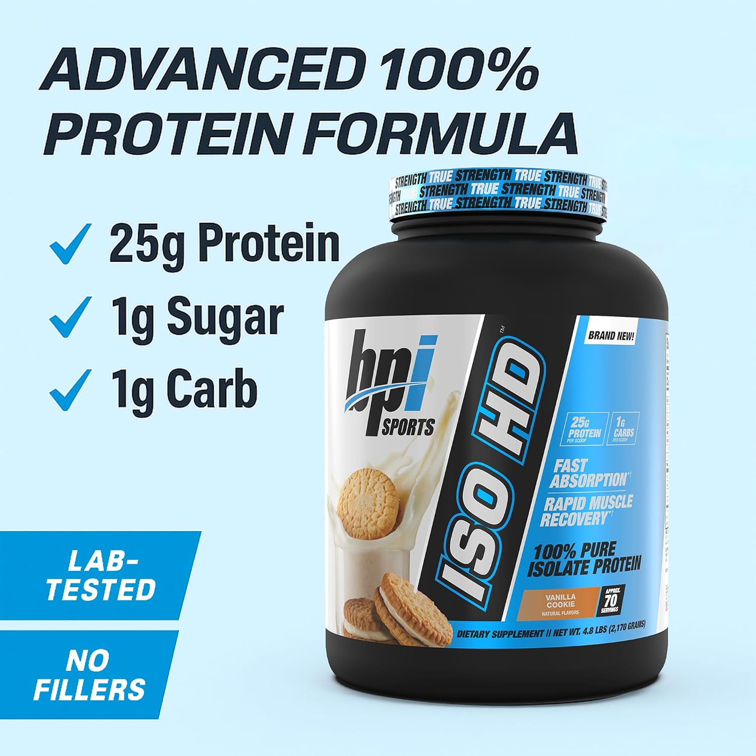 BPI Sports ISO HD Isolate Protein Powder – 100% Whey Isolate, Protein Powder for Muscle Gain - Chocolate Brownie, 5.4 Pounds - 69 Servings
