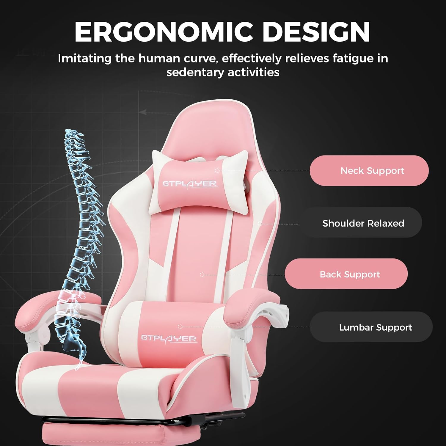 GTPLAYER Gaming Chair, Computer Chair with Footrest and Lumbar Support