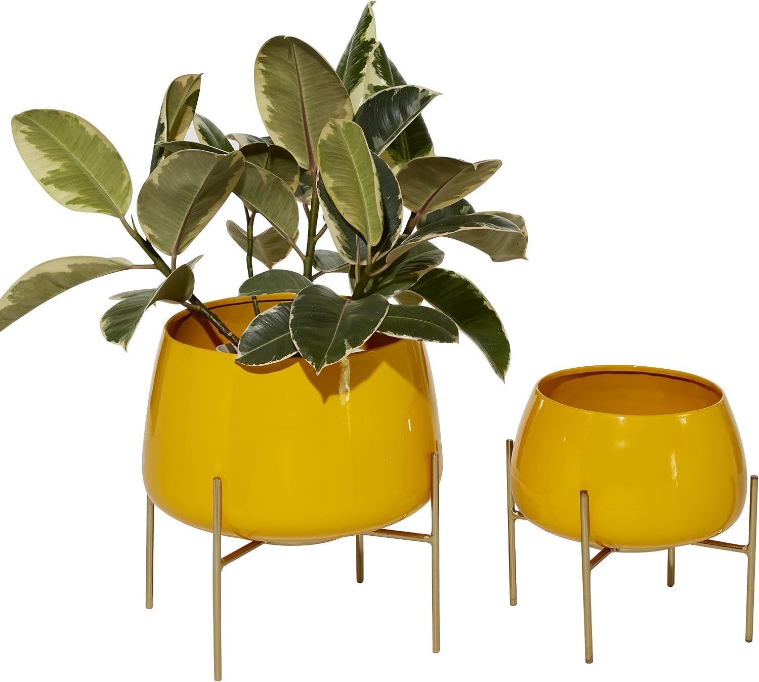 Deco 79 Metal Round Planter with Removable Stand, Set of 2 16", 13"H, Black