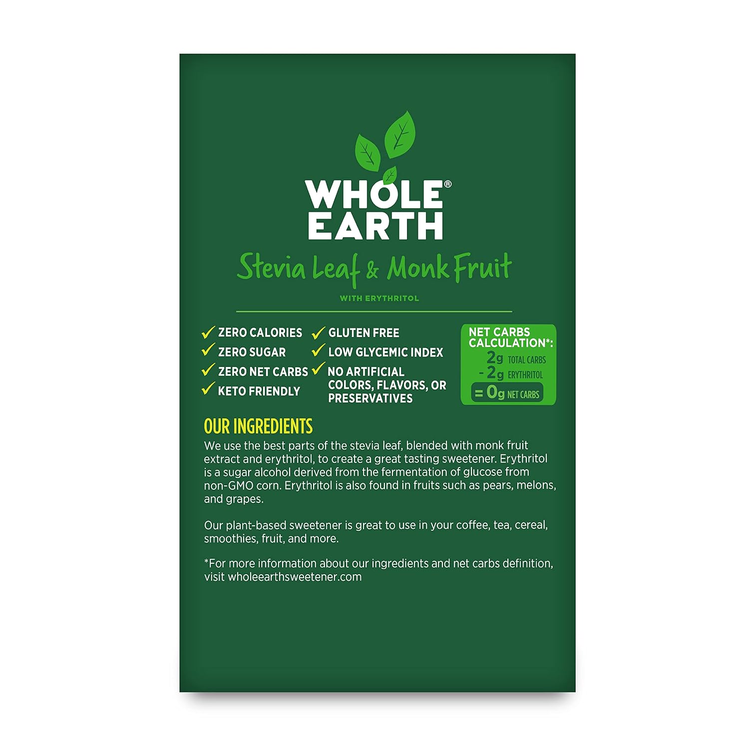 Whole Earth Sweetener Co. NATURE SWEET Stevia & Monk Fruit Sweetener, Erythritol Sweetener, Sweet Leaf Stevia Packets, Sugar Substitute, Natural Sweetener, 80 Count