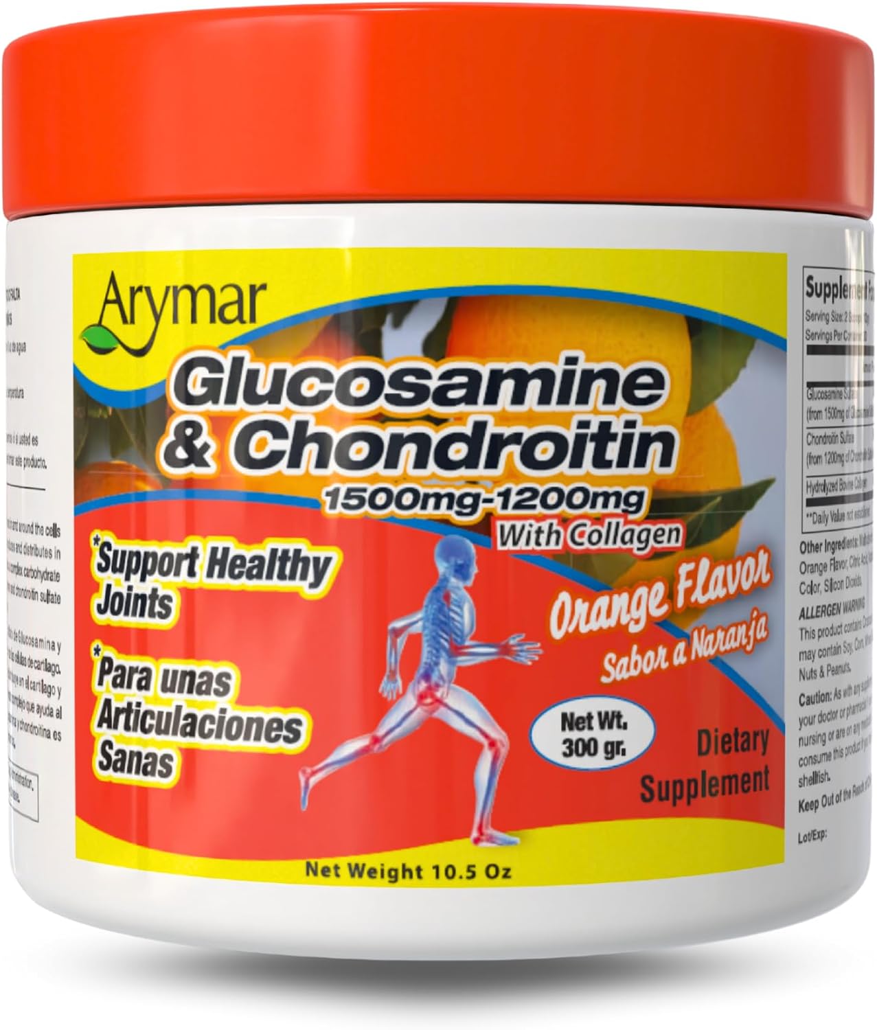 Arymar Glucosamine Chandroitin Powder (1500mg/1200mg) - Joint Health Support Supplement - Helps Maintain Mobility & Flexibility - High Absorption Formula - 300g (10.5 oz)