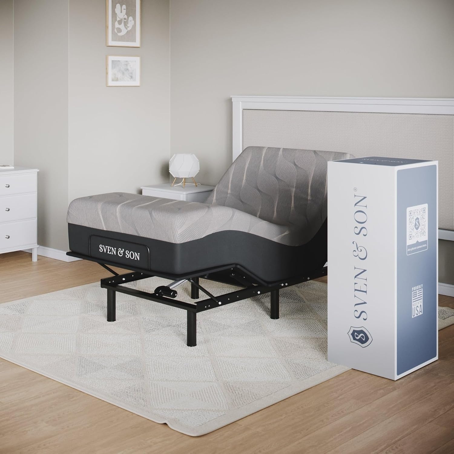 Sven and Son Essential Adjustable Bed Base (Frame) + 12 inch Memory Foam Matt (Medium), Easy Assembly, Head and Foot Lift, Memory Positions