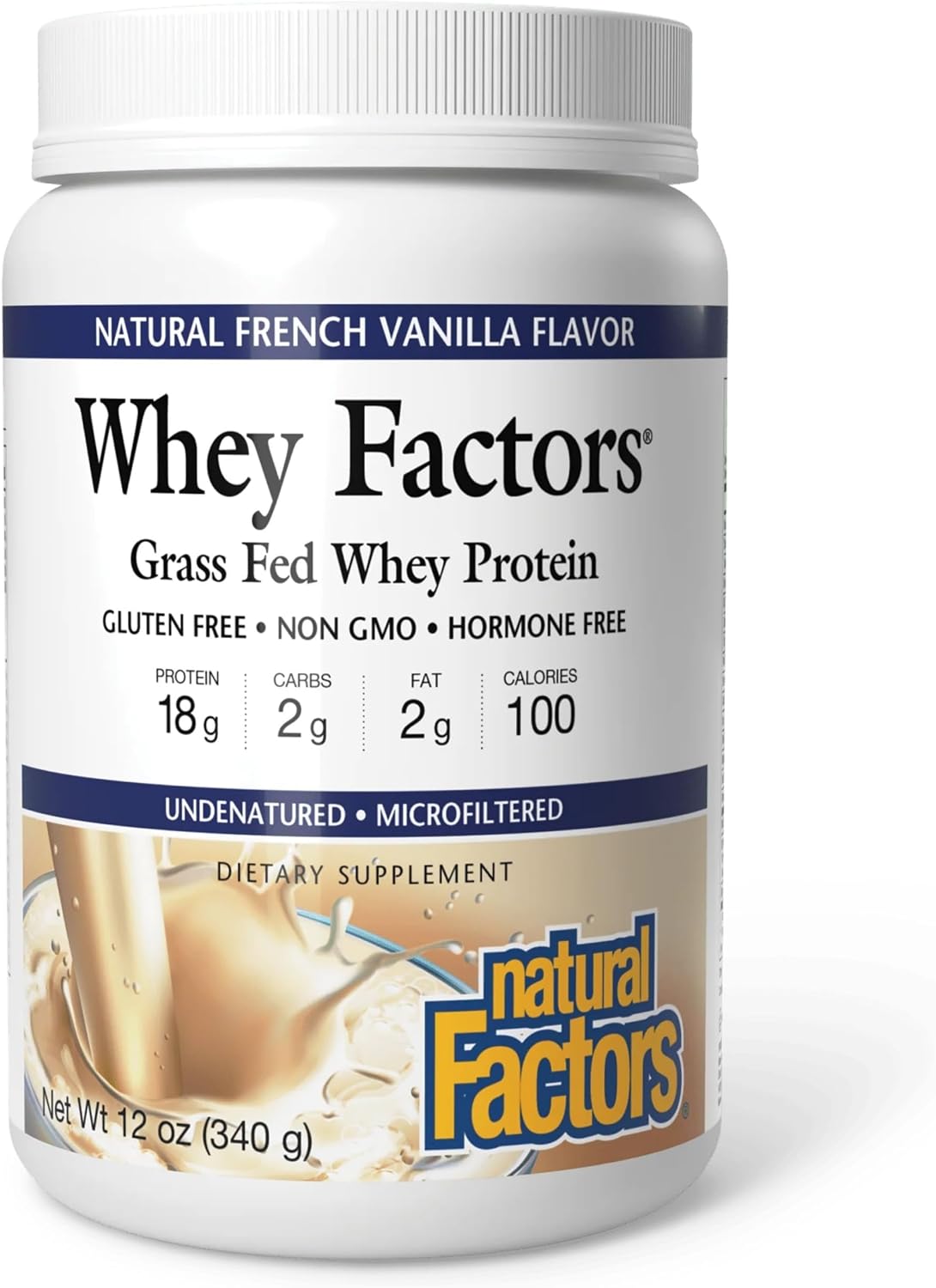 Whey Factors by Natural Factors, Grass Fed Whey Protein Concentrate, Aids Muscle Development and Immune Health, Unflavored, 2 lb