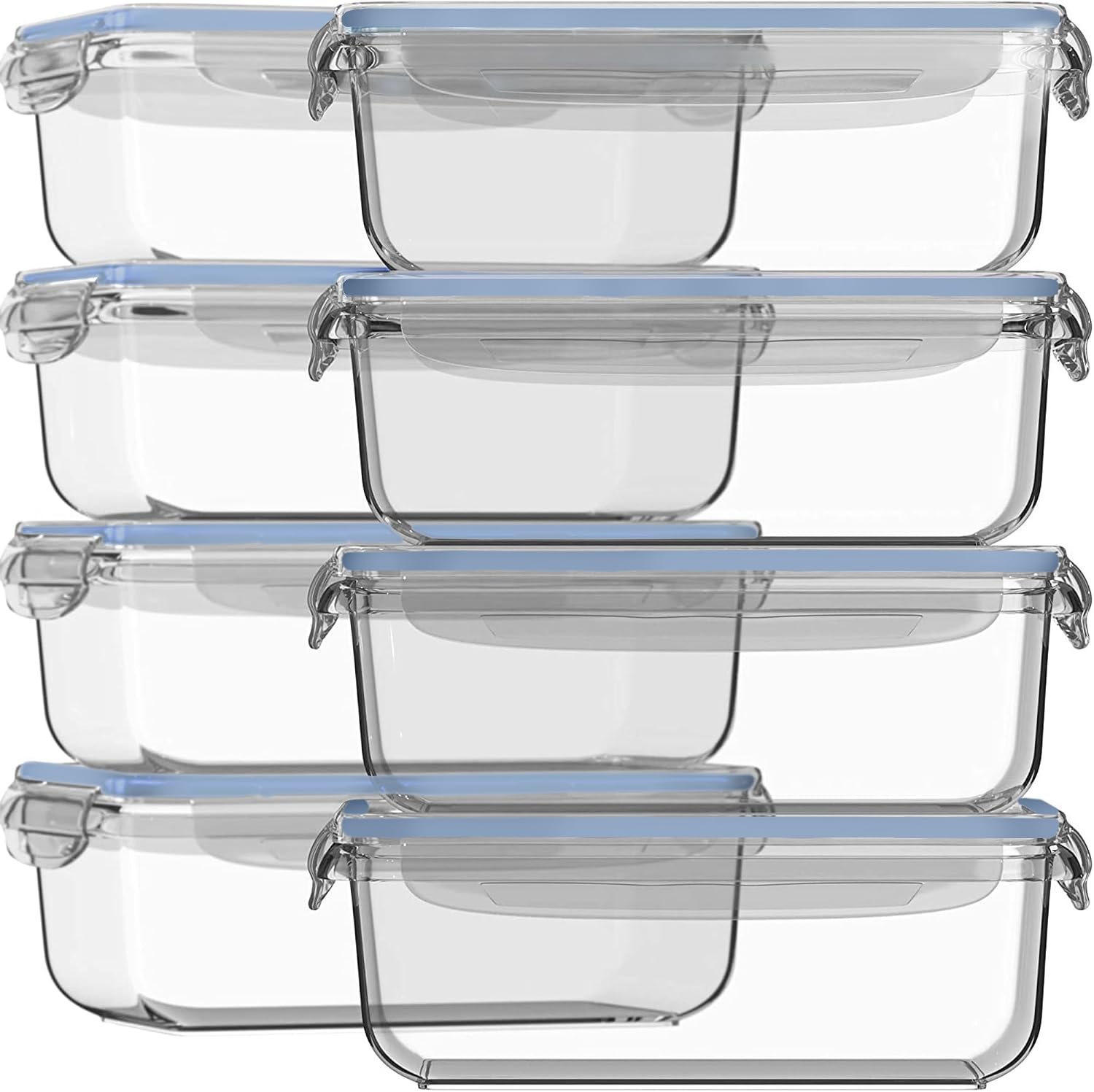 Razab 16 Pc (Set of 8) 30 Oz Glass Meal Prep Containers with Lids, Airtight Large Glass Food Storage Containers, Reusable Leak Proof BPA Free, Freezer to Oven and Dishwasher Safe