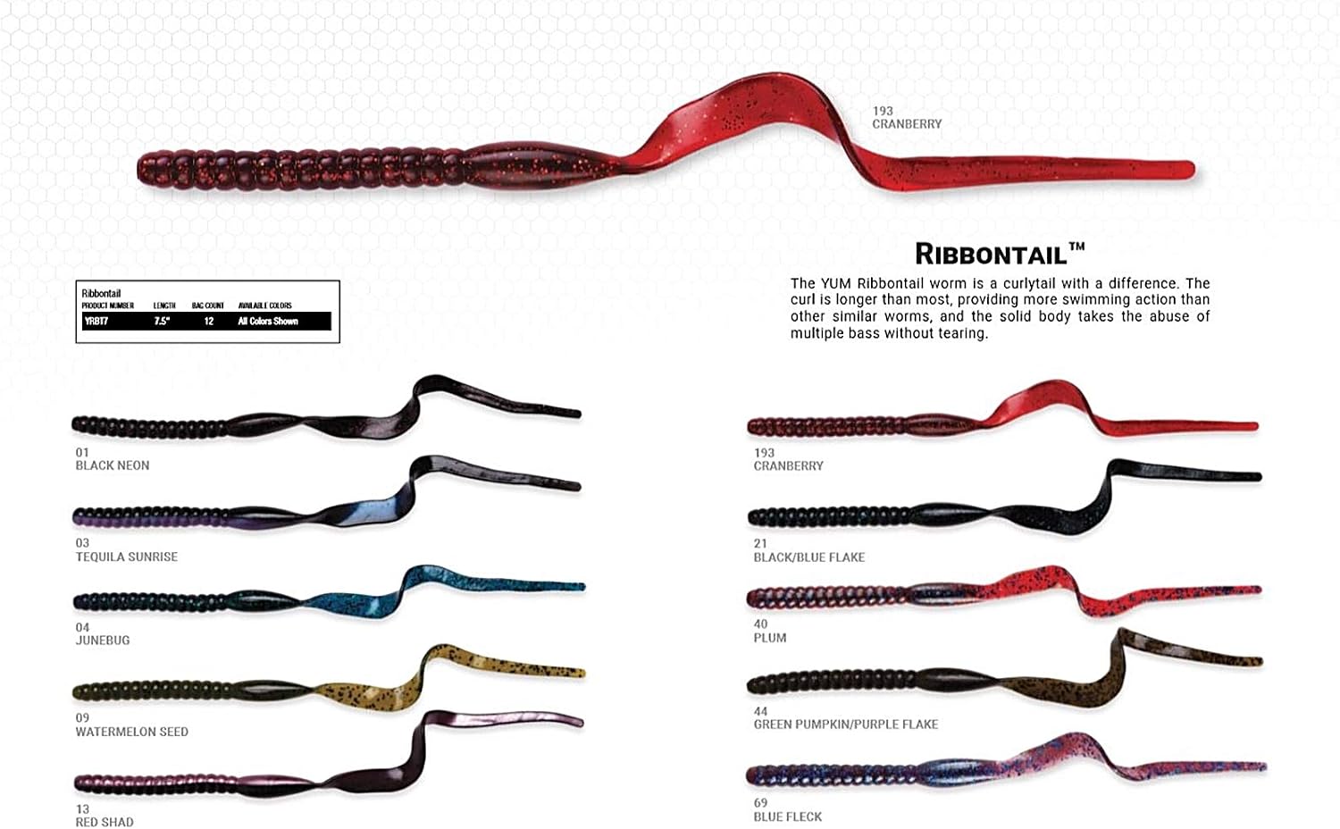 YUM Ribbontail Worm Curly-Tail Swim-Bait Bass Fishing Lure
