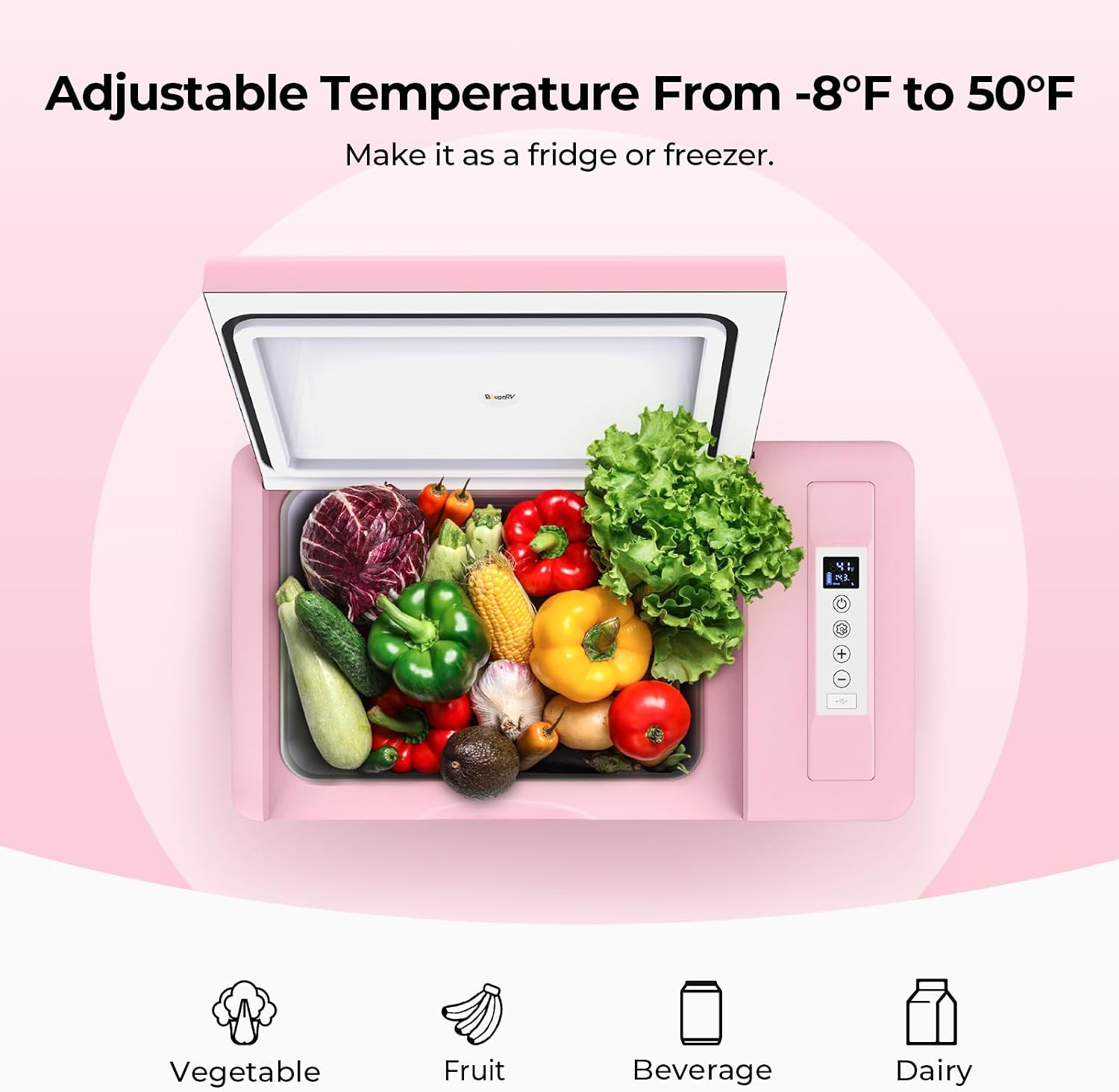 BougeRV 12v refrigerator 23 Quart, -8℉~50℉ Portable Freezer for Car, Grey