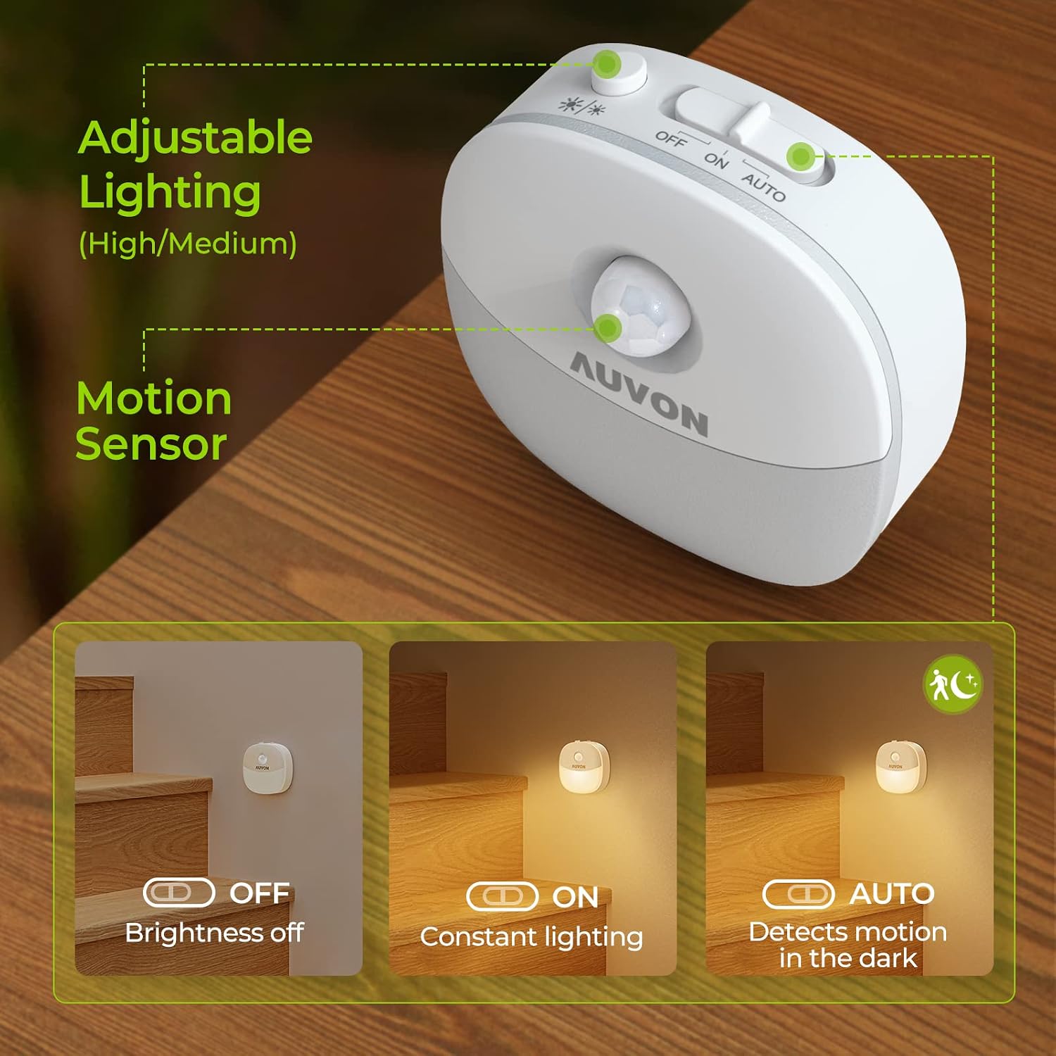 AUVON Magnetic Rechargeable Night Light, Motion & Dusk-Dawn Sensor, 4 Packs
