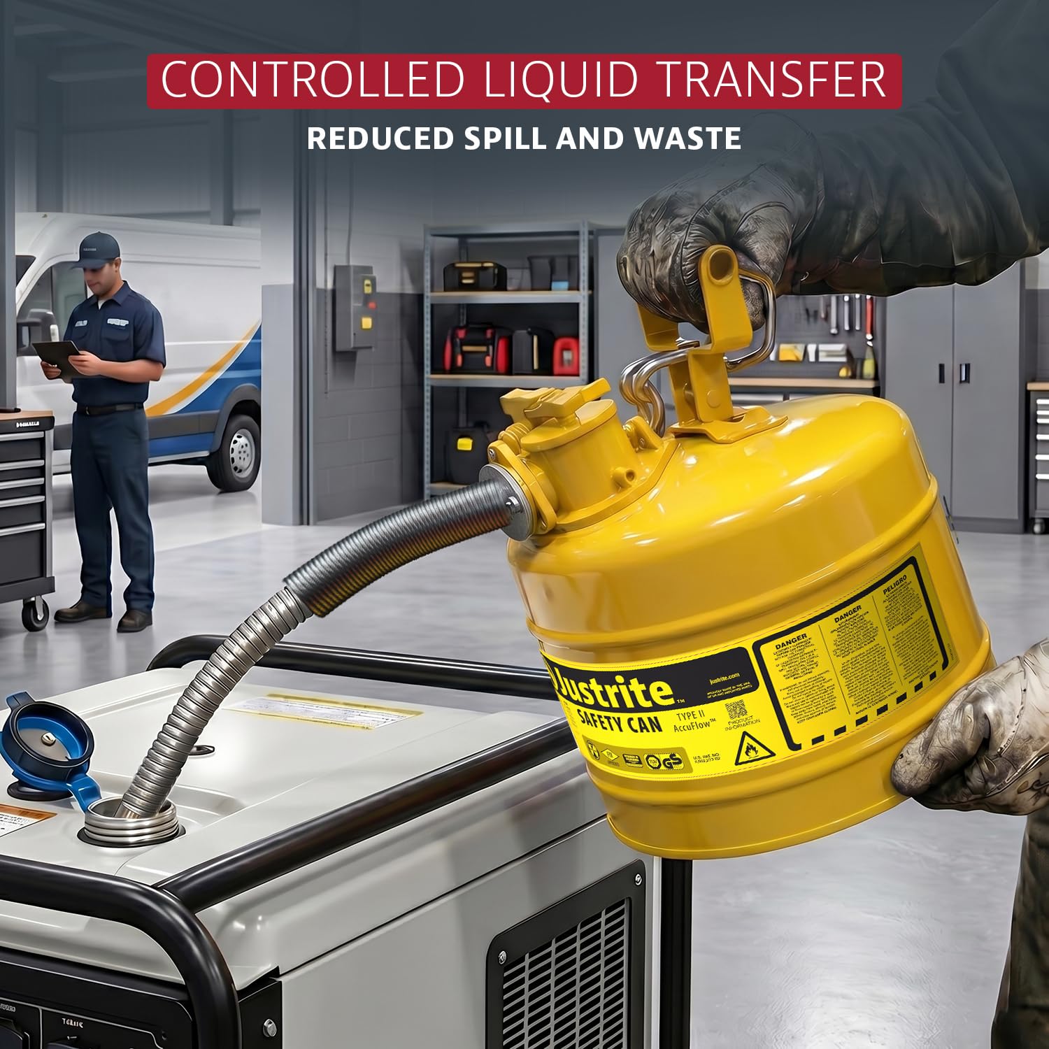 Justrite Type II Diesel Fuel Can, Yellow Galvanized Steel, FM Approved | Flammable Liquid Storage Can with Controlled Pouring, 5 Gallon Capacity