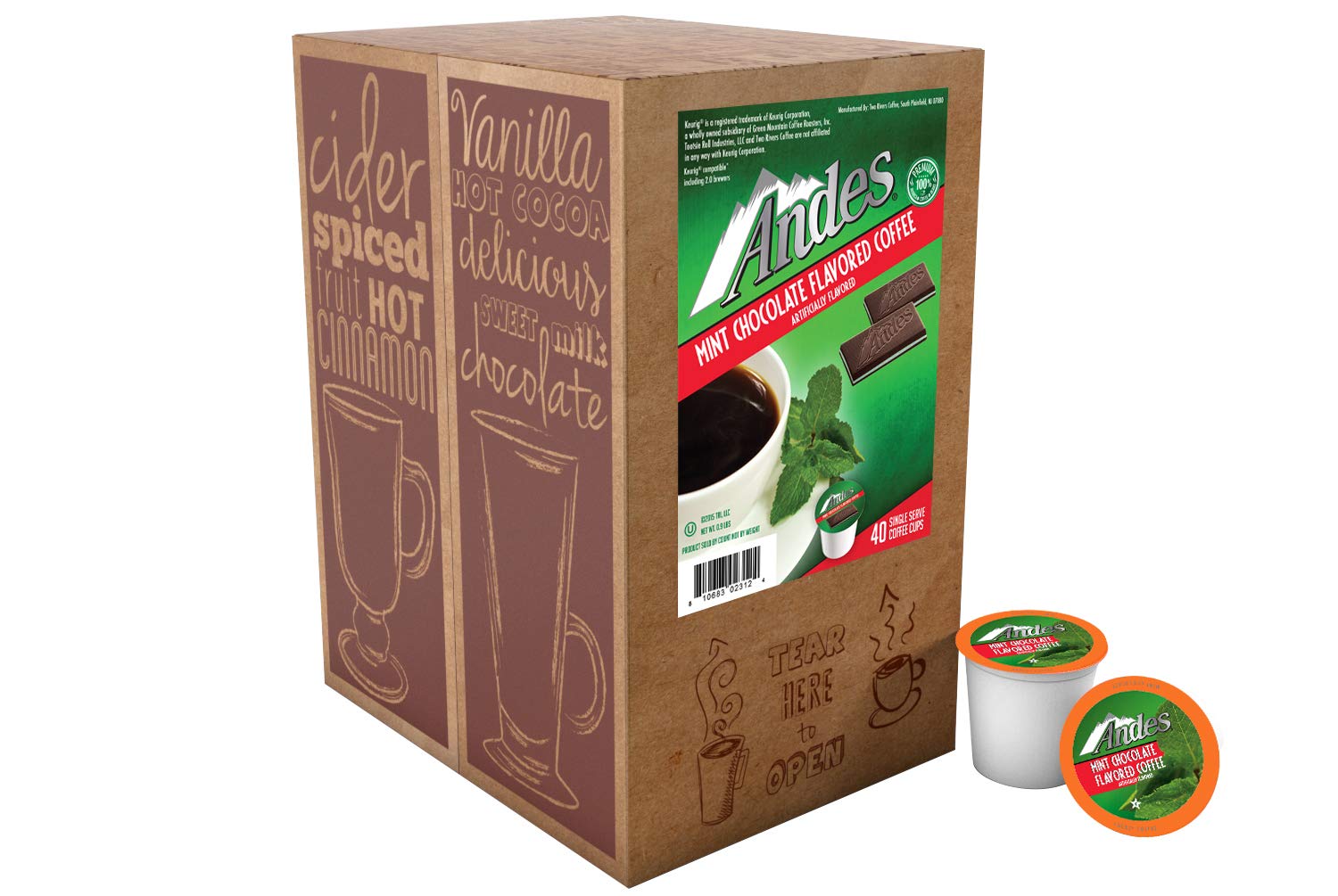 Andes Mints Chocolate Mint Flavored Coffee Pods, Compatible with K Cup Brewing Machines Including 2.0, Single Serve Peppermint Flavor Enhanced, 40 Count
