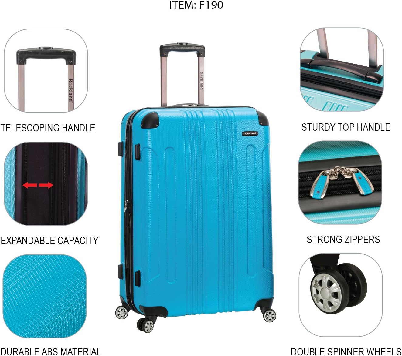 Rockland London Hardside Spinner Wheel Luggage, White, 3-Piece Set (20/24/28)