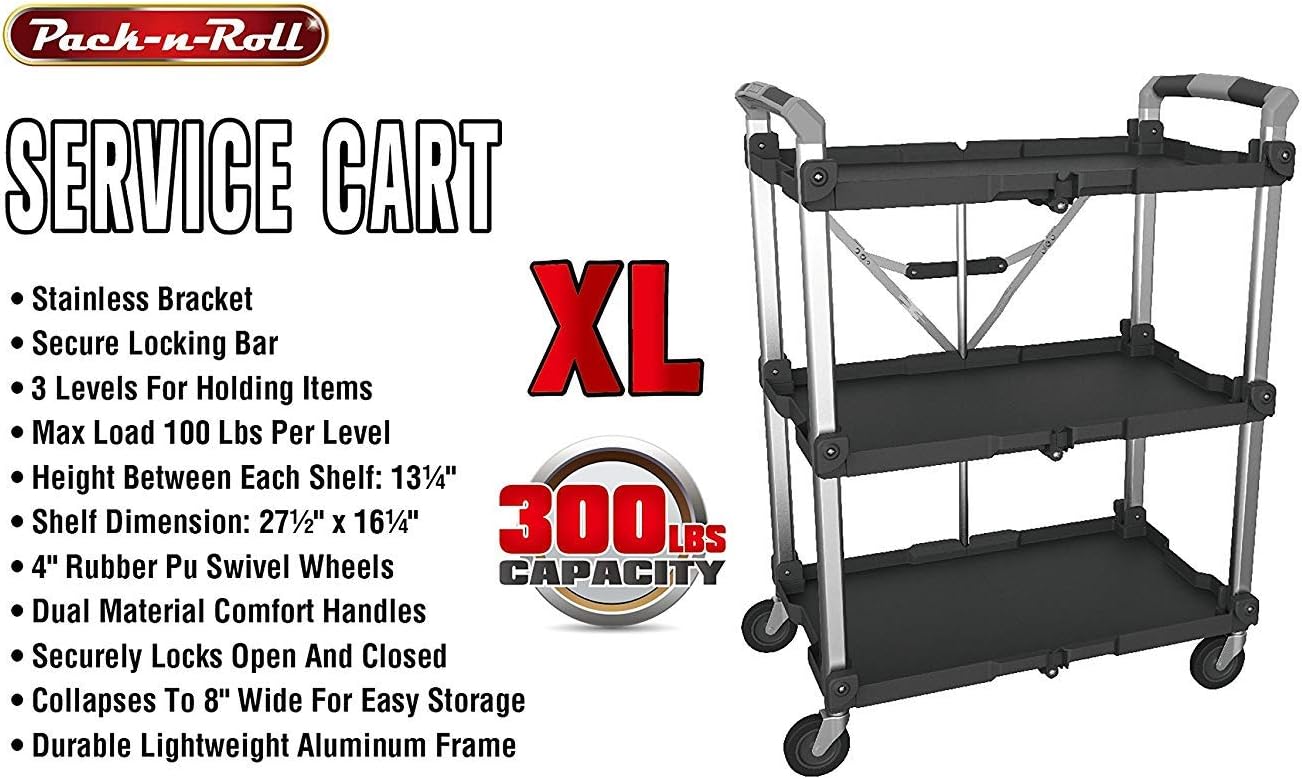 Olympia Tools 85-188 Pack-N-Roll Folding Collapsible Service Cart, 150LB Capacity, Black