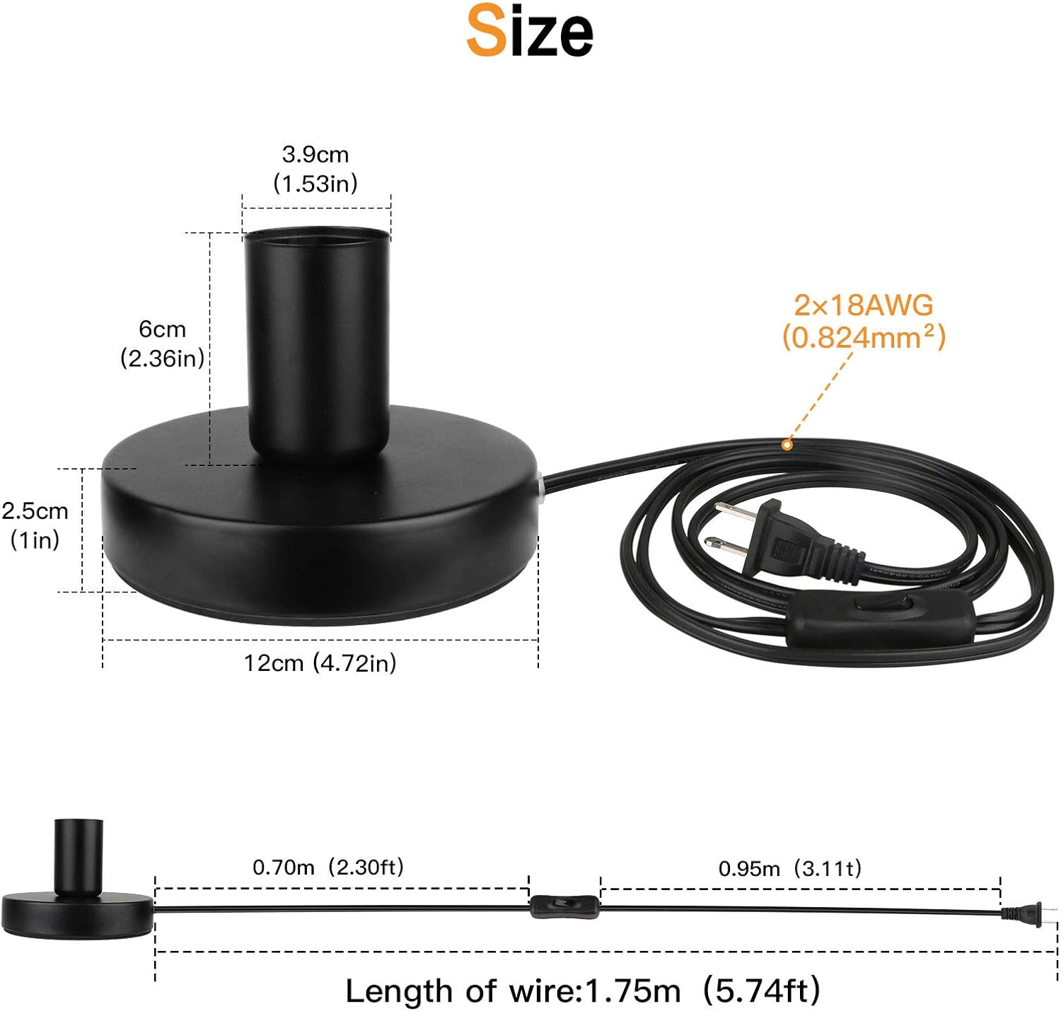Helunsi Industrial Table Lamp Base, Black E26 E27 Lamp Base Without Shade