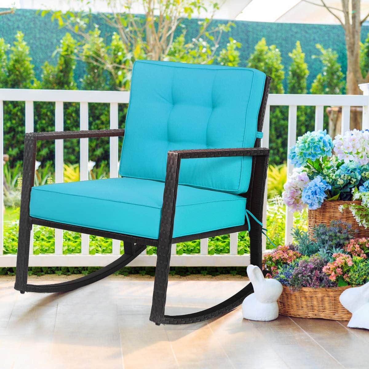 Tangkula Wicker Rocking Chair, Outdoor Glider Rattan Rocker Chair with Heavy-Duty Steel Frame