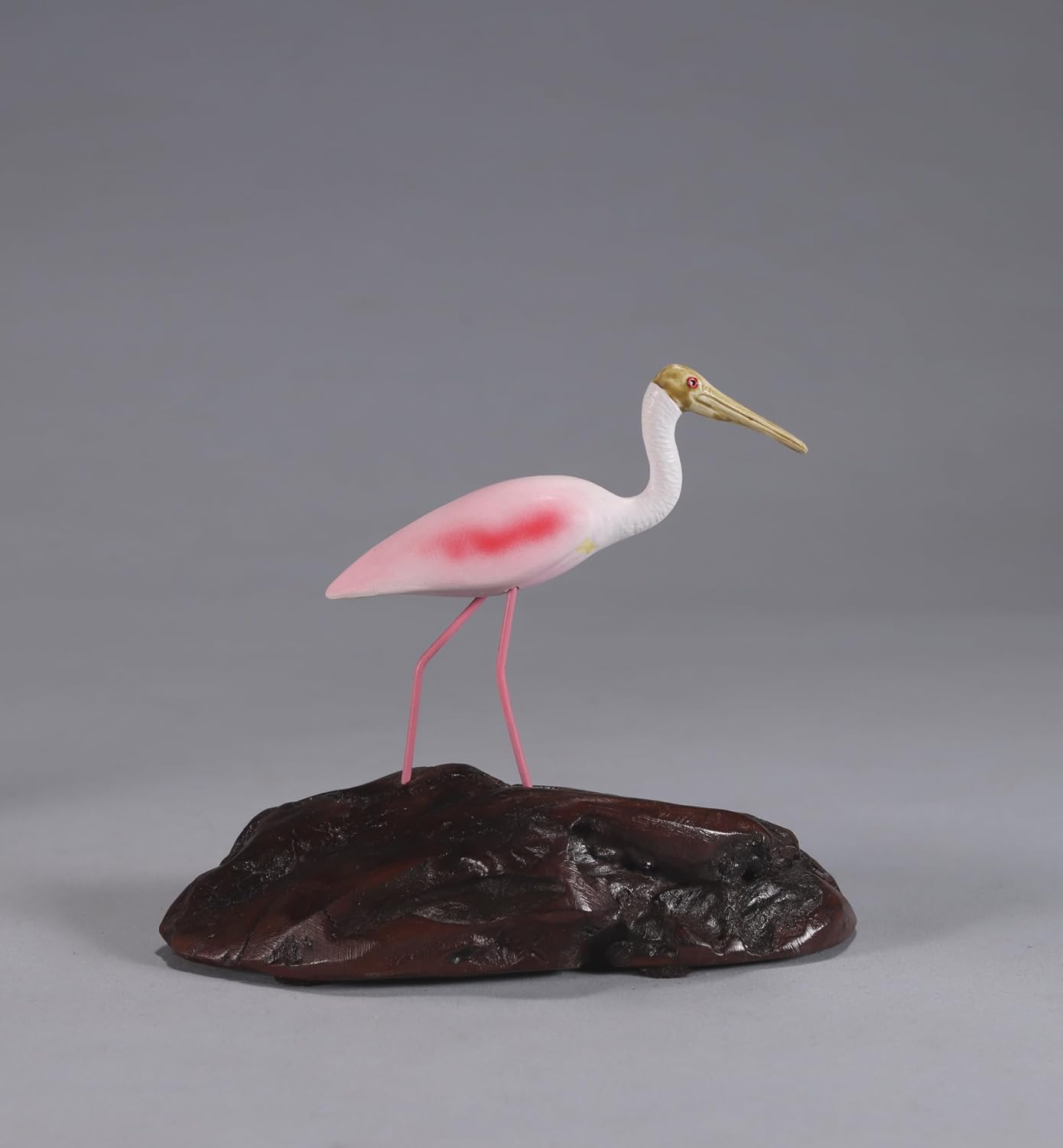 Spoonbill by John Perry 8in Long Sculpture on Polished burlwood Base. Signed.