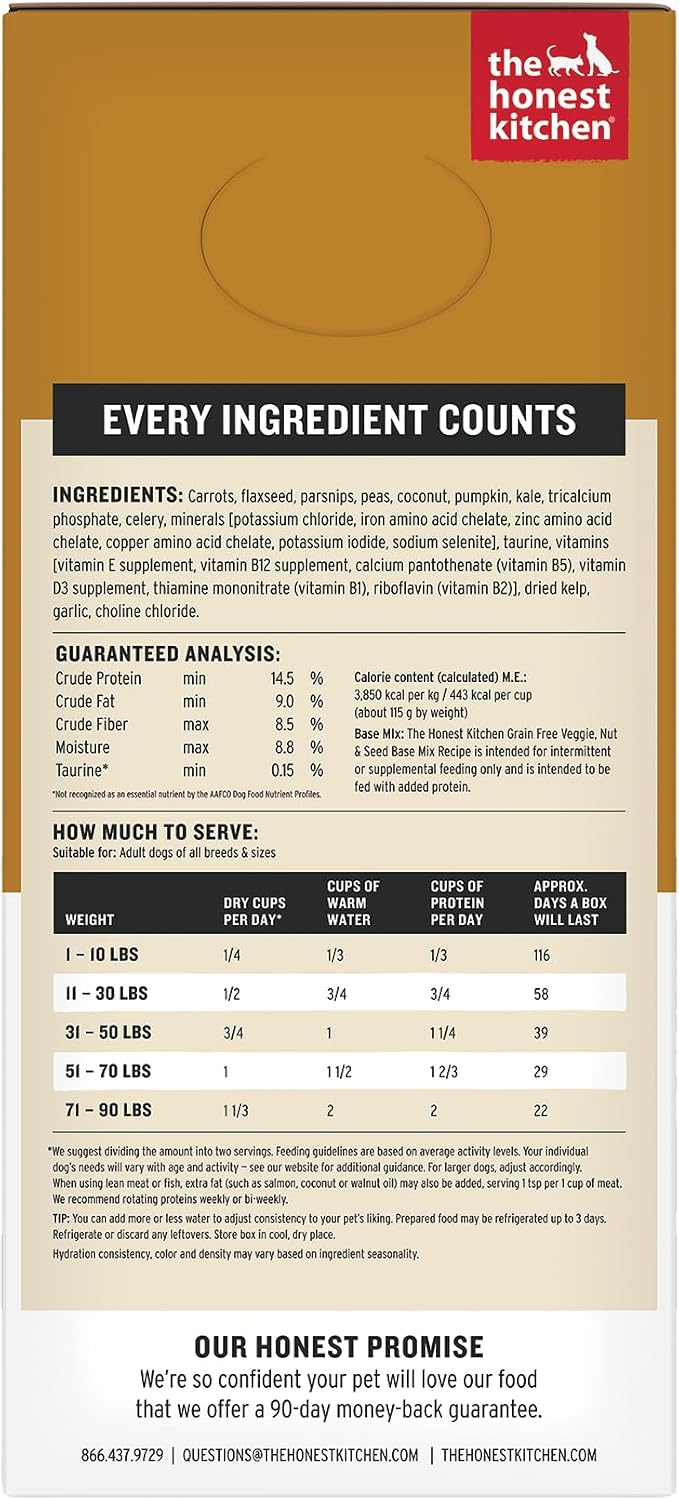 The Honest Kitchen Dehydrated Grain Free Fruit & Veggie Base Mix Dog Food (Just Add Protein), 3 lb Box