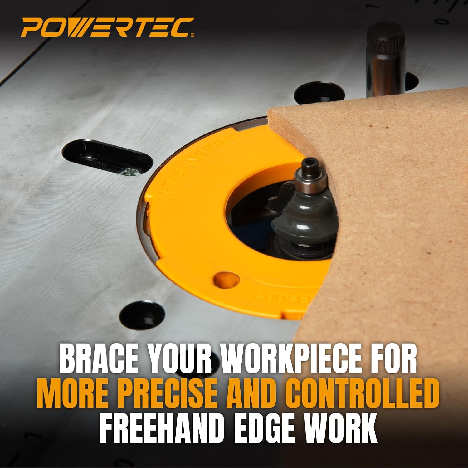 POWERTEC Benchtop Router Table w/Metal Stand and Adjustable Fence Set – 24" x 16" Laminated MDF Top, Aluminum Insert Plate, 2-1/2" Dust Port